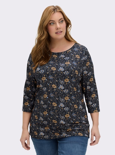 Print-Shirt mit U-Boot-Ausschnitt - marine-ocker-bedruckt