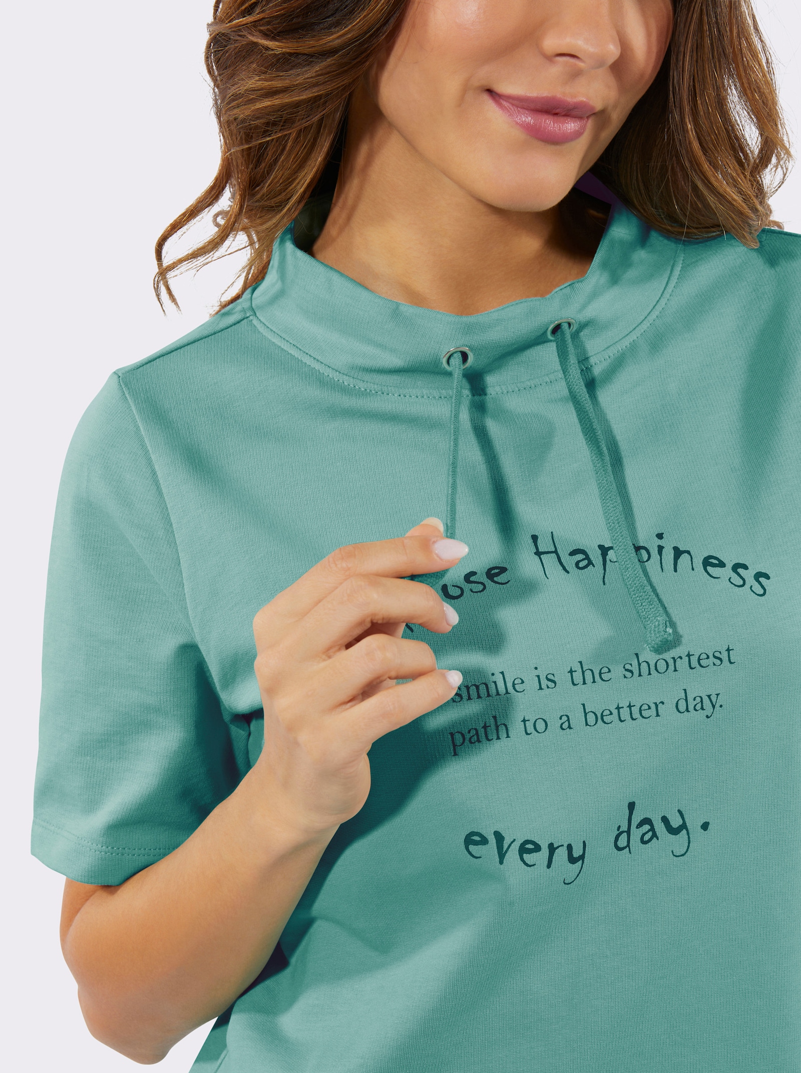 Kurzarmshirt mit weiterem Stehkragen - salbei