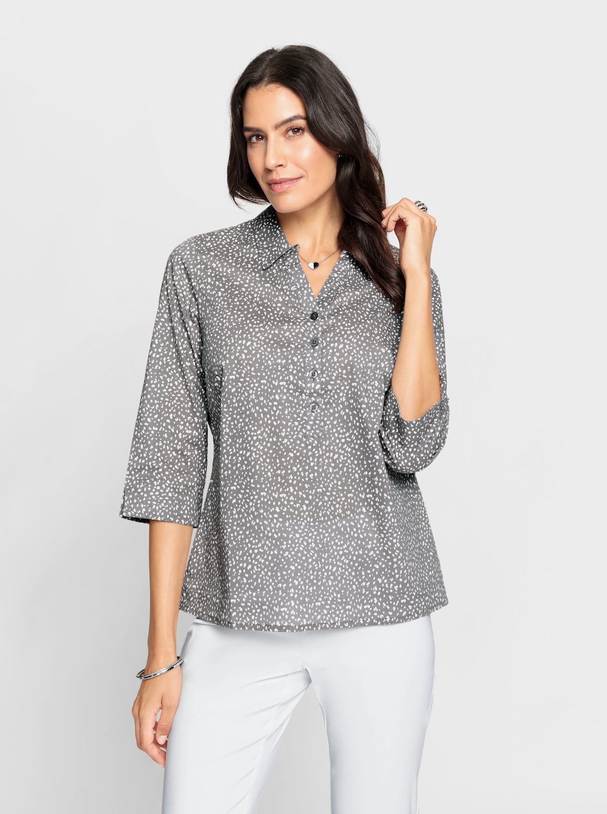 Bluse - grau-weiß-bedruckt