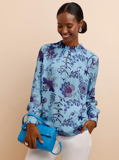Druckbluse im floralen Dessin - aqua-marine-bedruckt