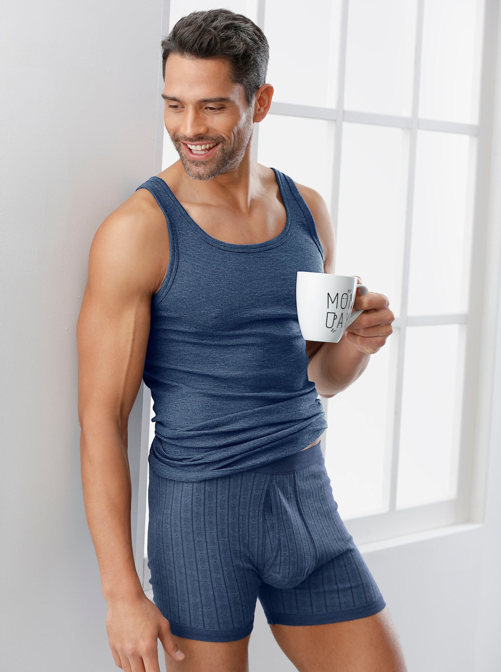 wäschepur men Unterhemd - marine-geringelt