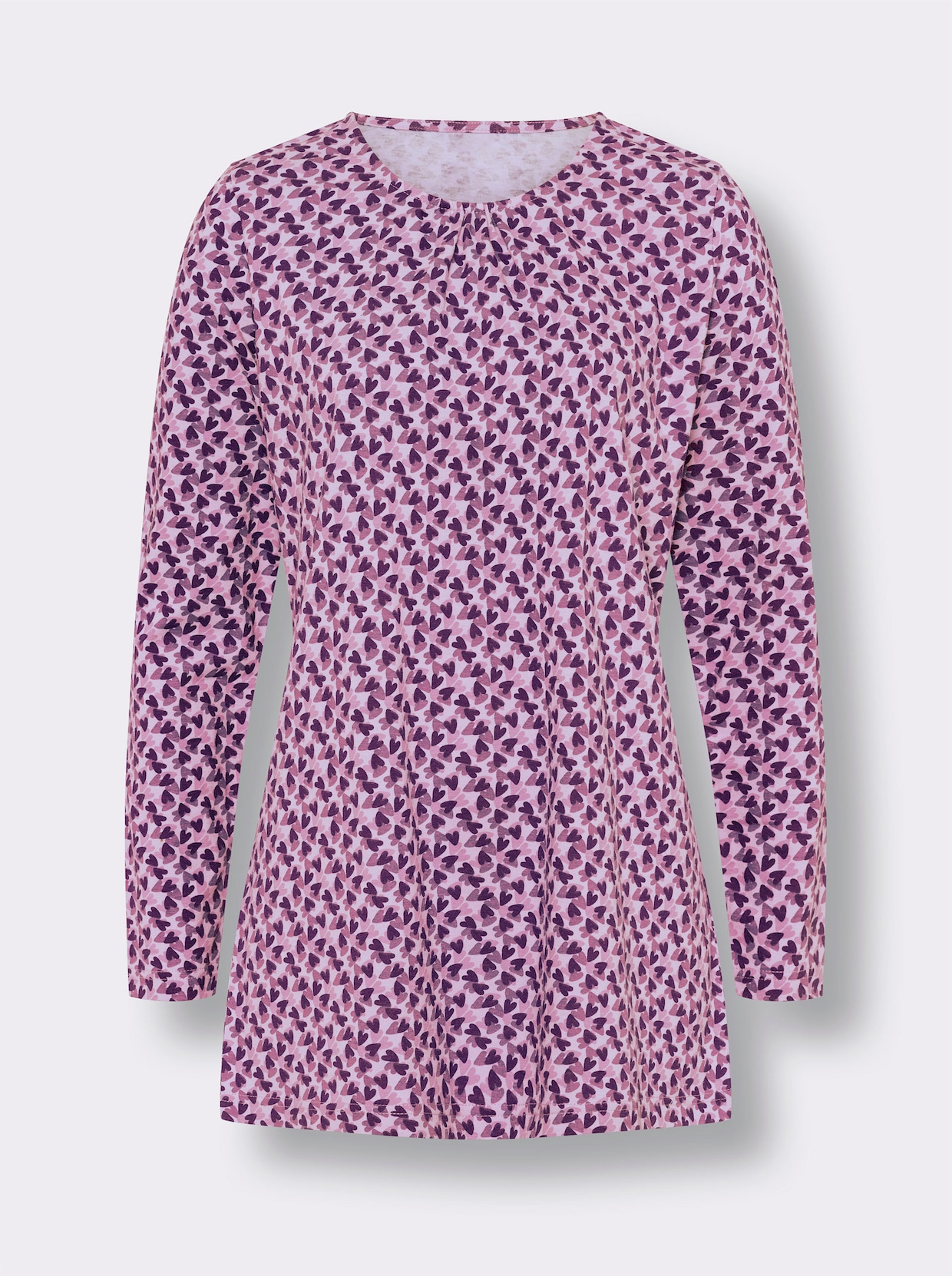 Longshirt mit Herzchen-Print - flieder-traube-bedruckt