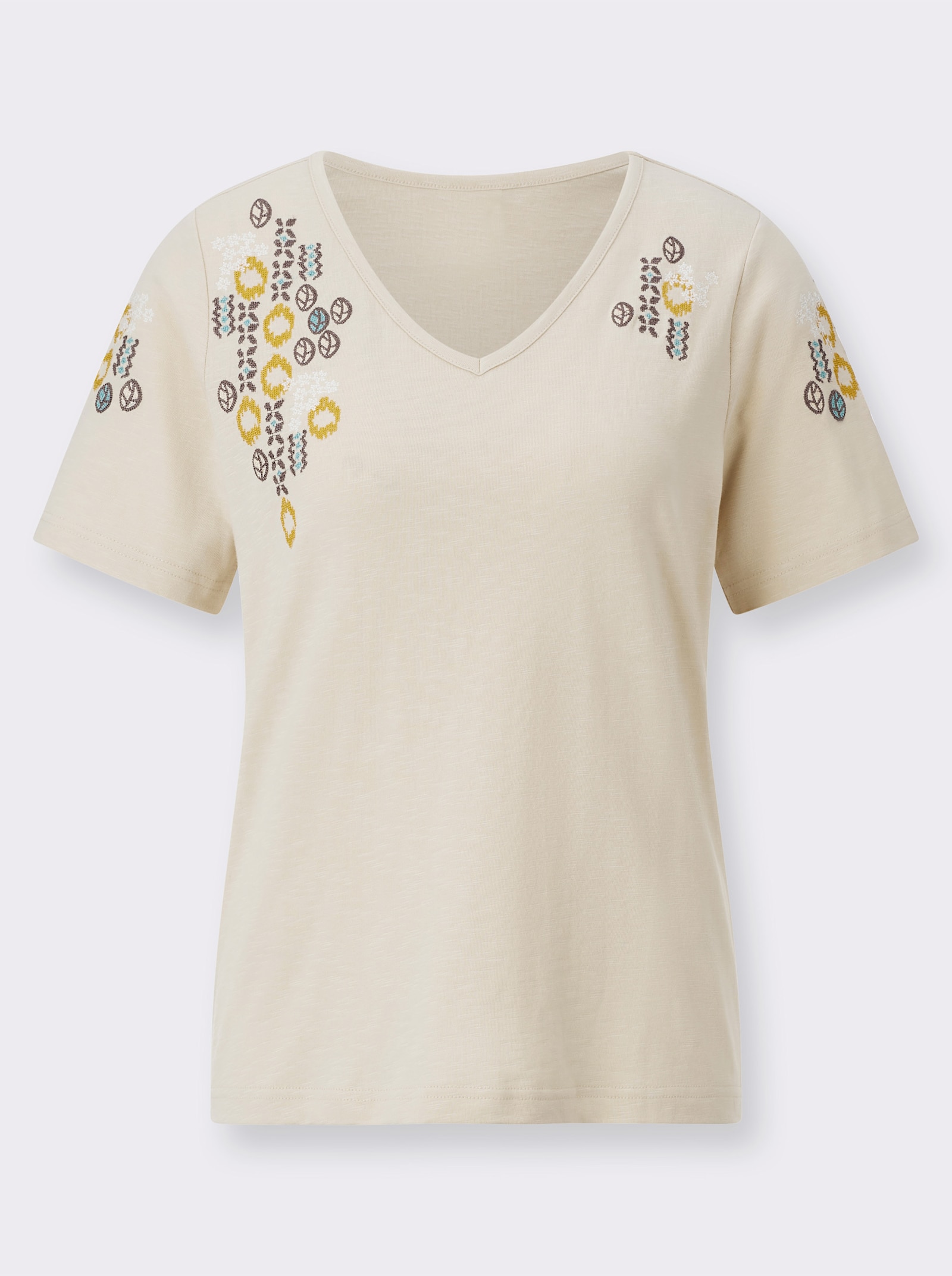 Kurzarmshirt mit Kreuzstich-Stickerei - sand