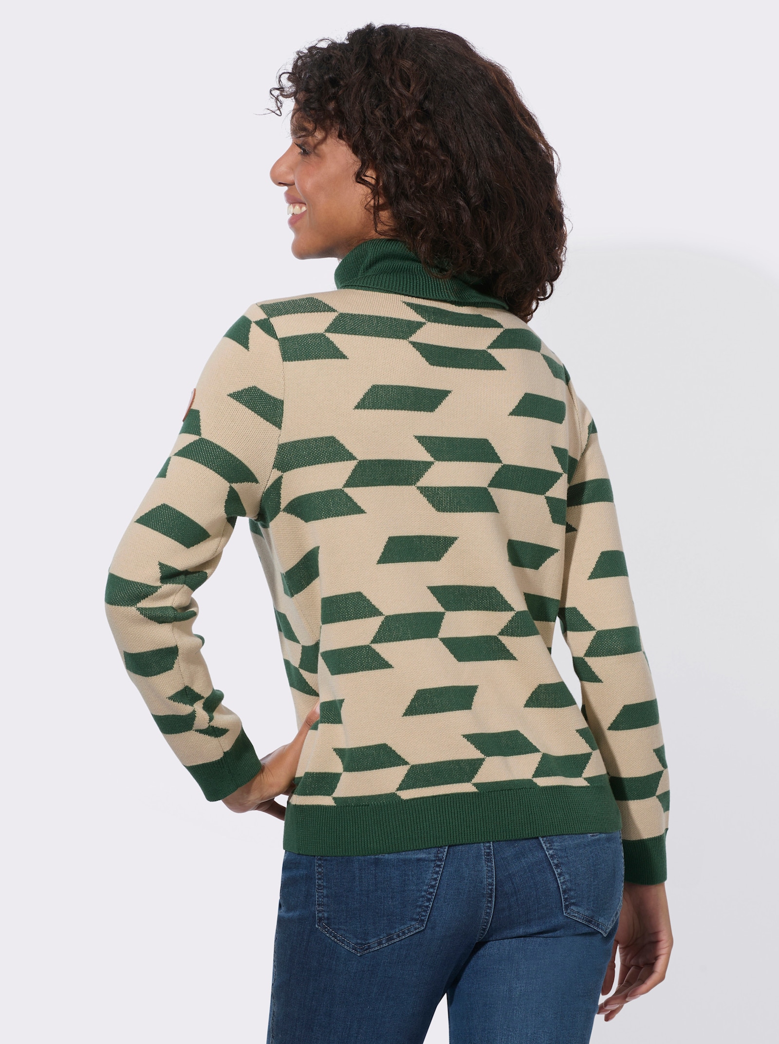  Rollkragenpullover mit gerippten Abschlüssen - moos-sand-gemustert
