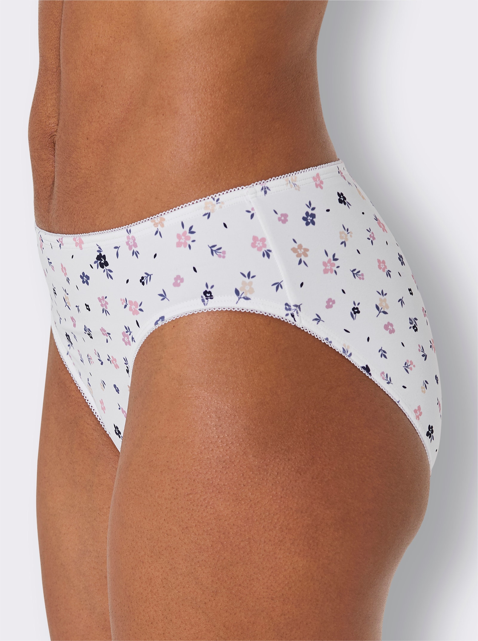 wäschepur Jazzpants mit Mäusezähnchenborte - weiß-mauve + weiß