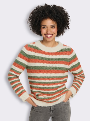 heine Ajourpullover mit Streifen - champagner-khaki-gemustert