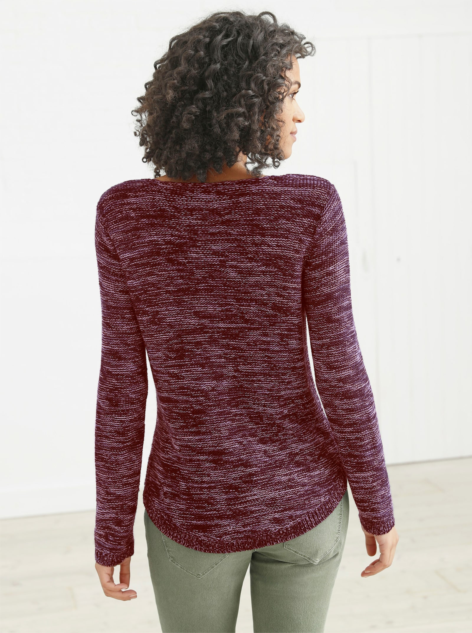 Pullover met ronde hals van gemêleerd tricot - bordeaux gemêleerd