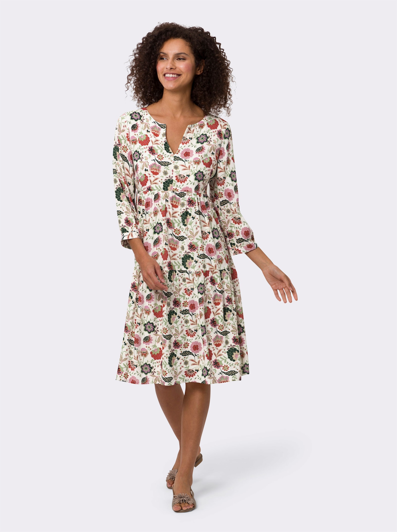 heine Druckkleid in Stufen-Optik - champagner-rosenquarz-bedruckt