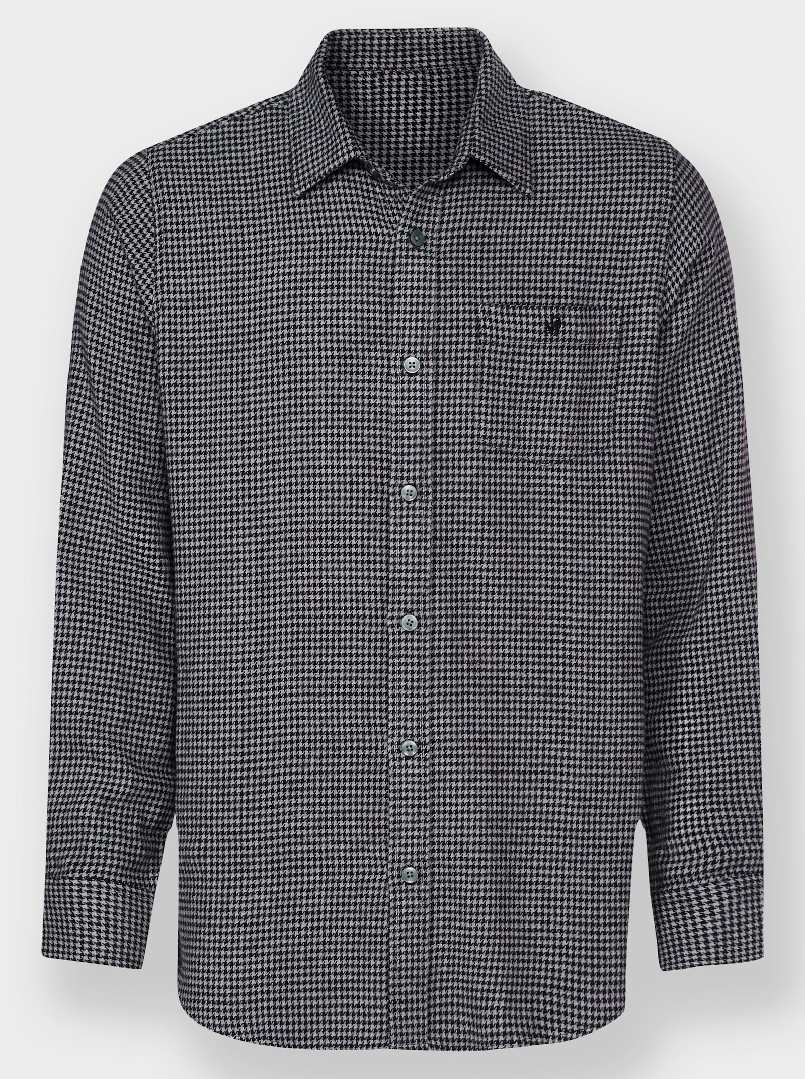 Marco Donati Flanellhemd mit wärmender Wolle - steingrau-schwarz-gemustert