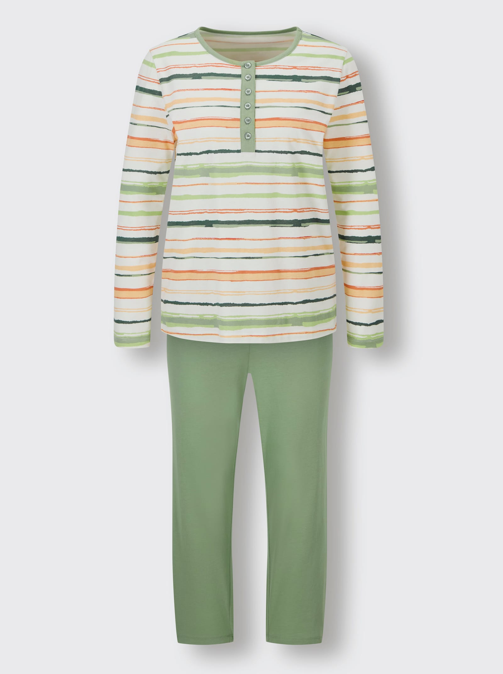 wäschepur Schlafanzug - ecru-eucalyptus-gestreift