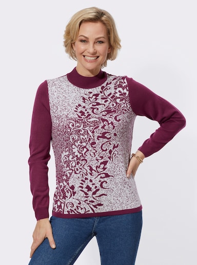Jacquard-Pullover mit floralem Dessin - malve-ecru-gemustert