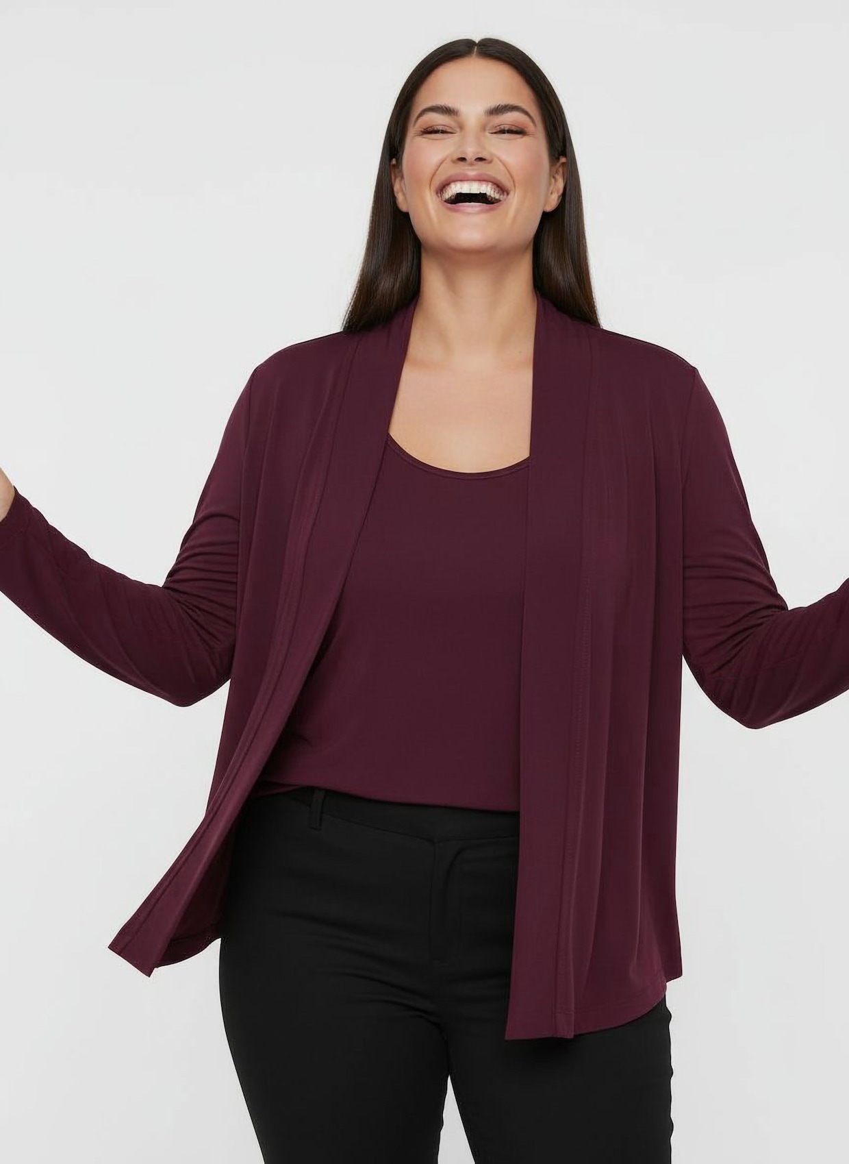 Shirtjacke in offener Form - burgund