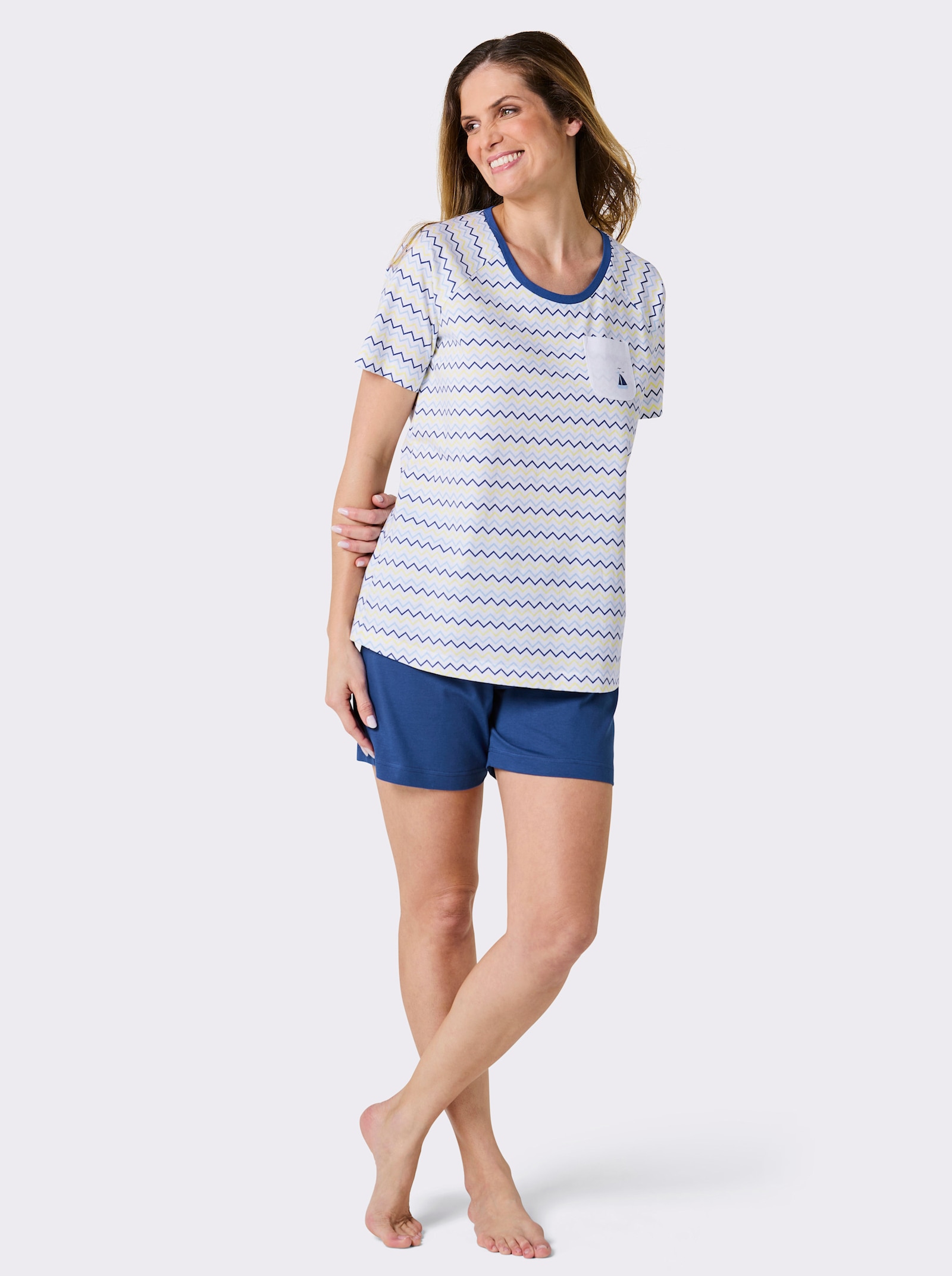 wäschepur Shorty - weiß-royalblau-bedruckt