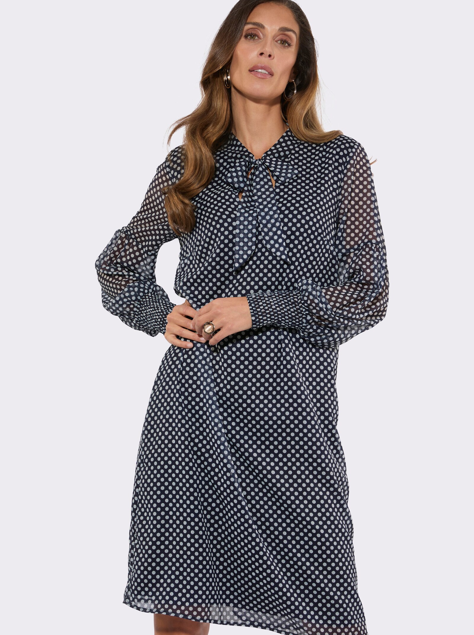 Druckkleid mit Viskose-Futter - marine-ecru-bedruckt