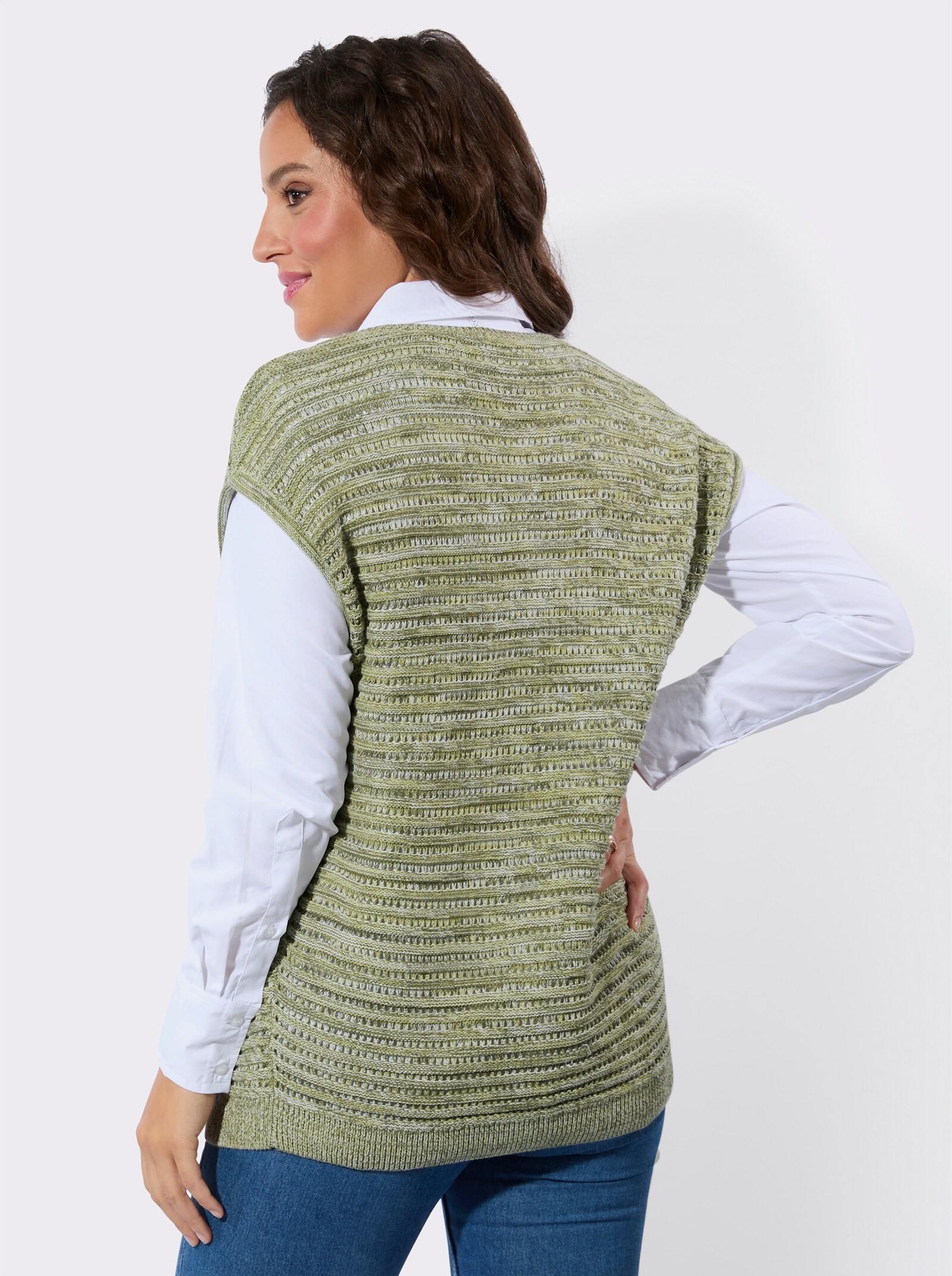 Pullunder mit Ajourstrick-Muster - lindgrün-meliert