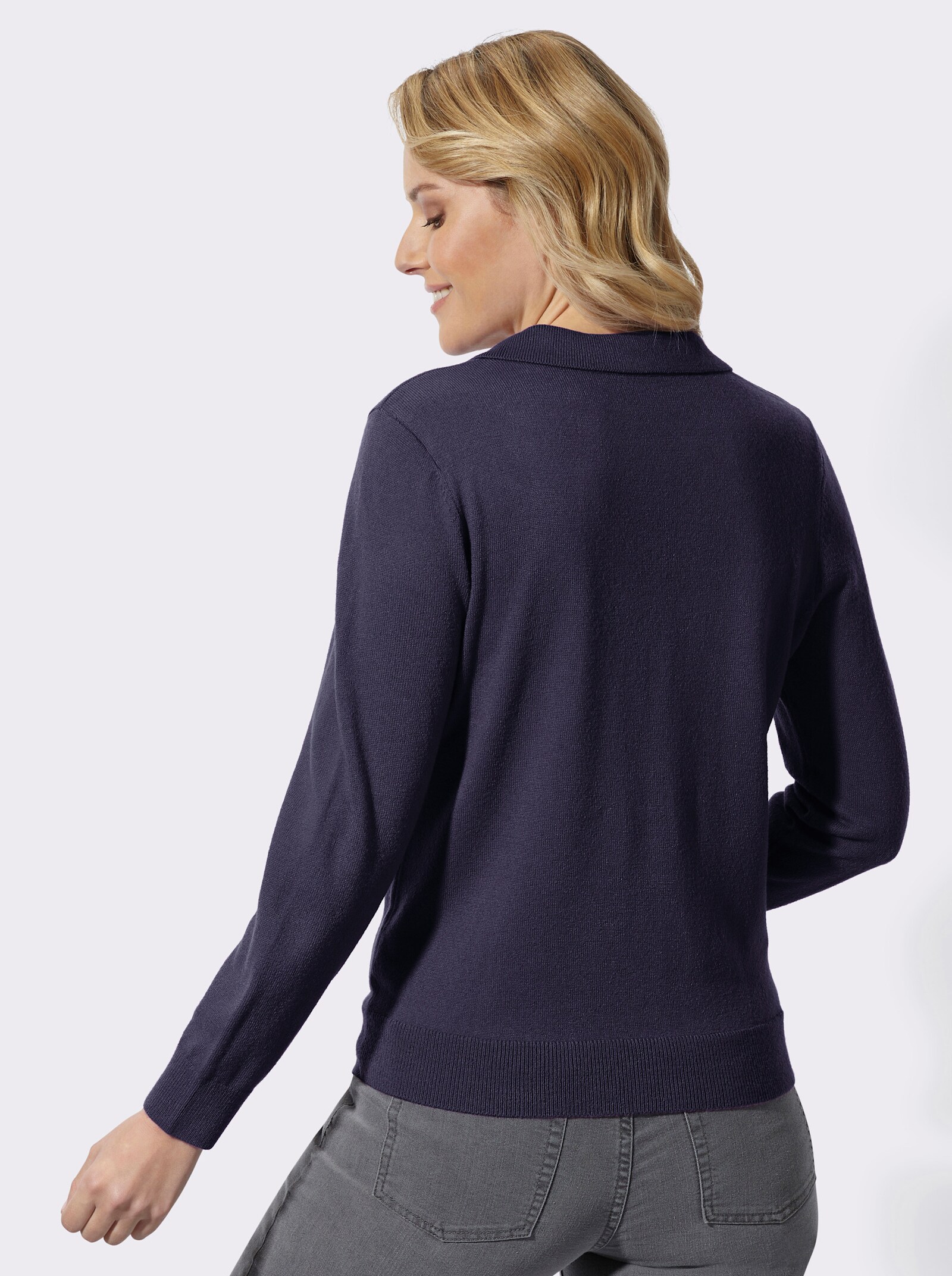 Polopullover mit offenem V-Ausschnitt - marine