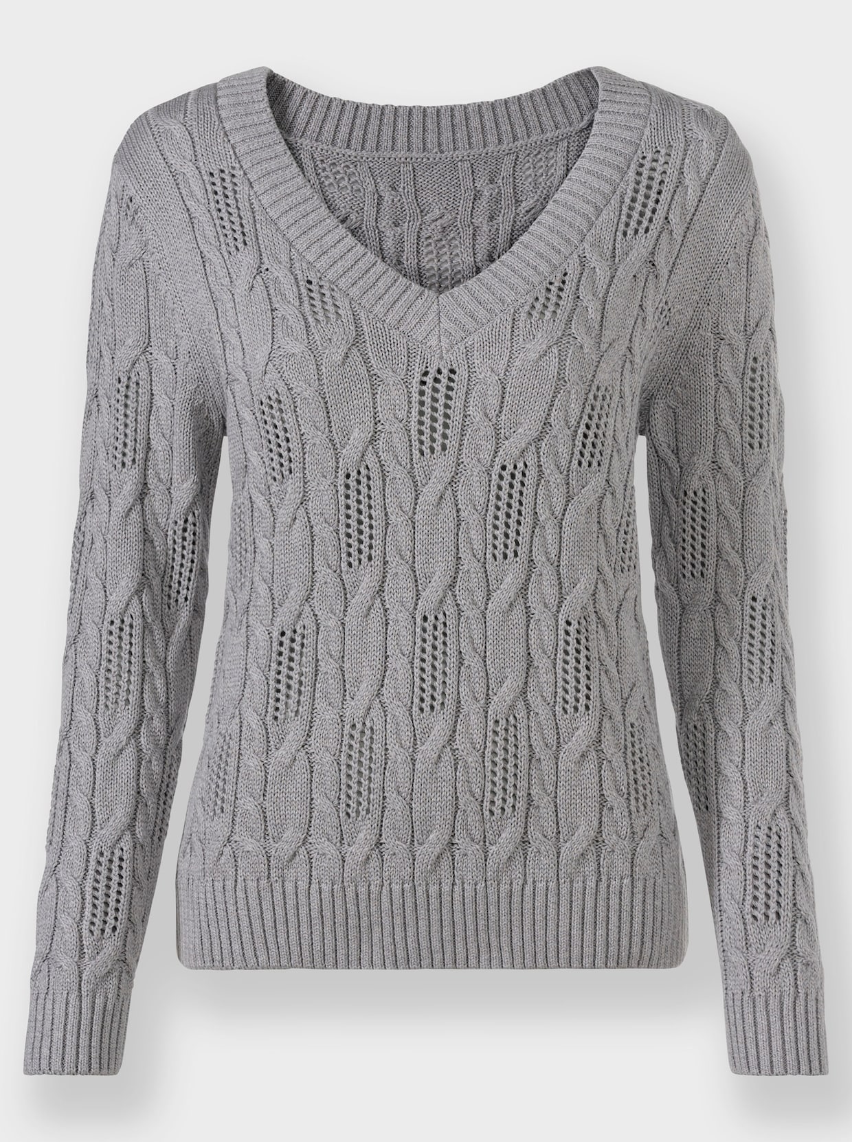 V-Ausschnitt-Pullover - steingrau-meliert