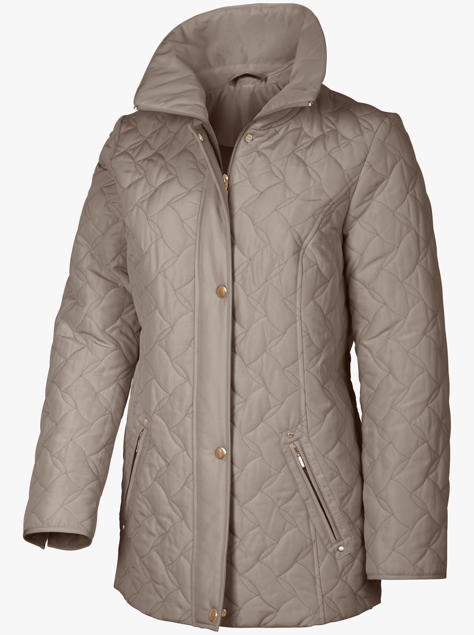 Gewatteerde jas met modellerende naden - taupe