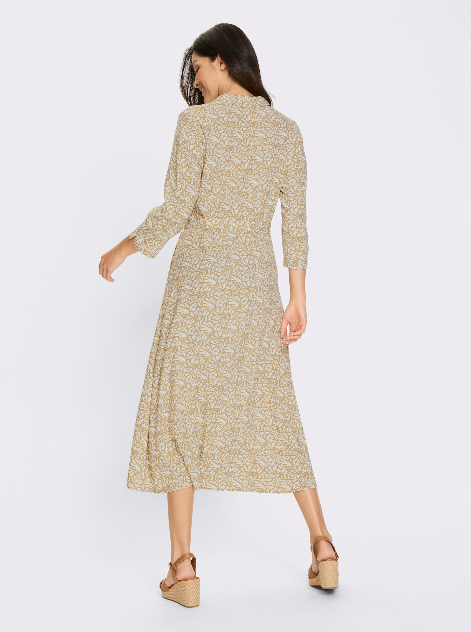 Jurk met print in etnolook - ecru/camel bedrukt