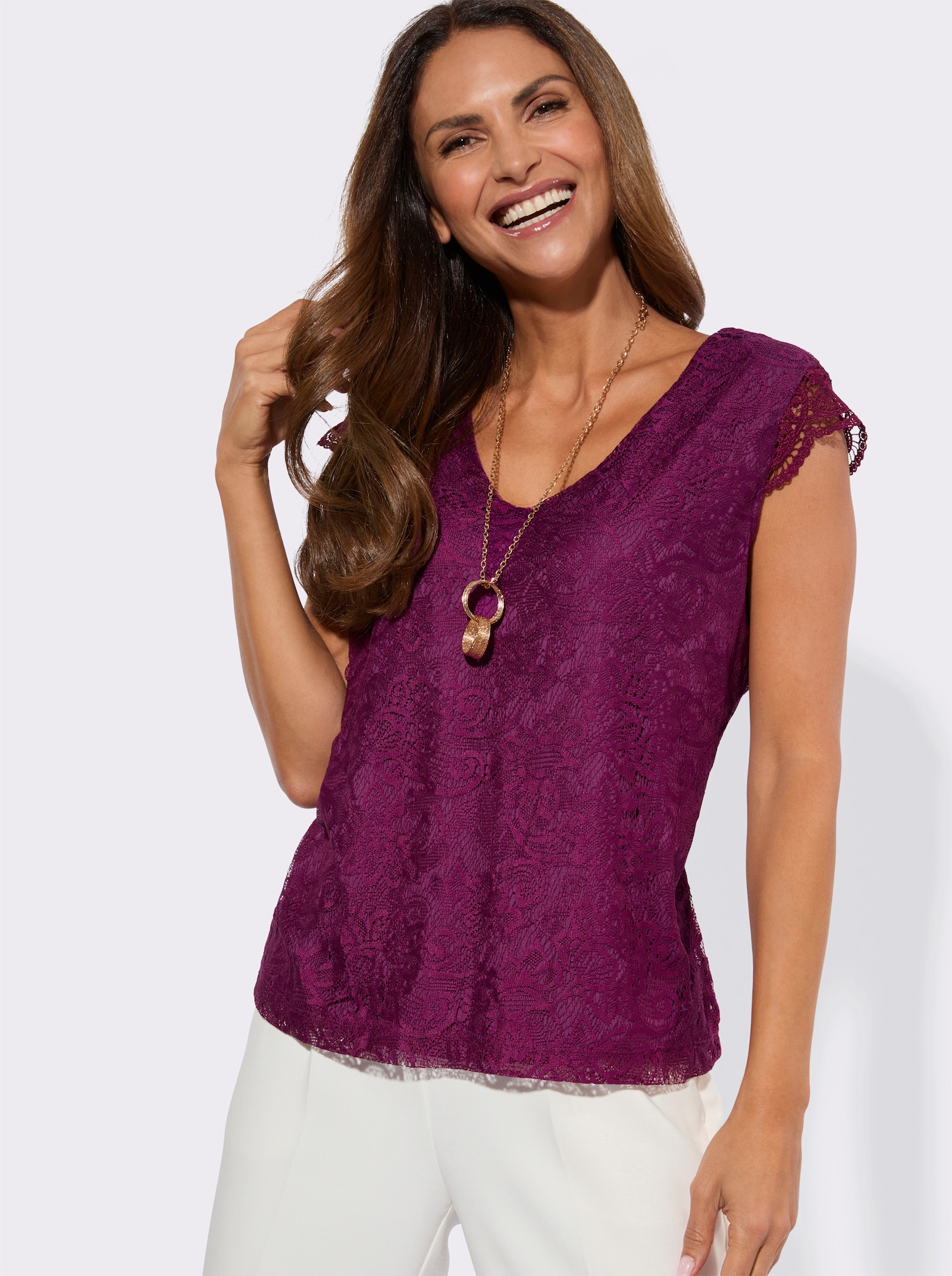 Spitzenshirt mit Viskose-Futter - malve
