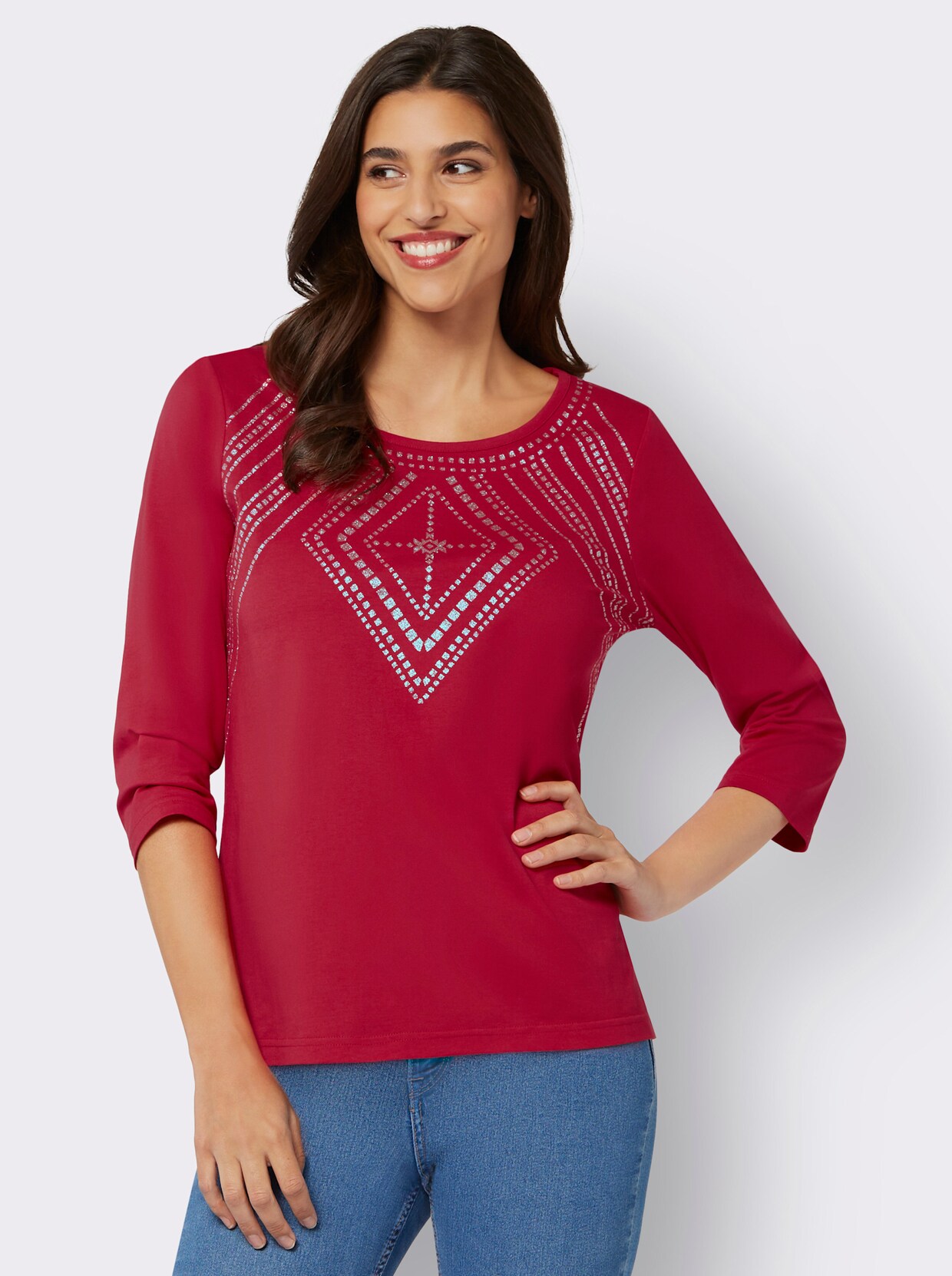 Shirt met 3/4-mouw - rood geprint