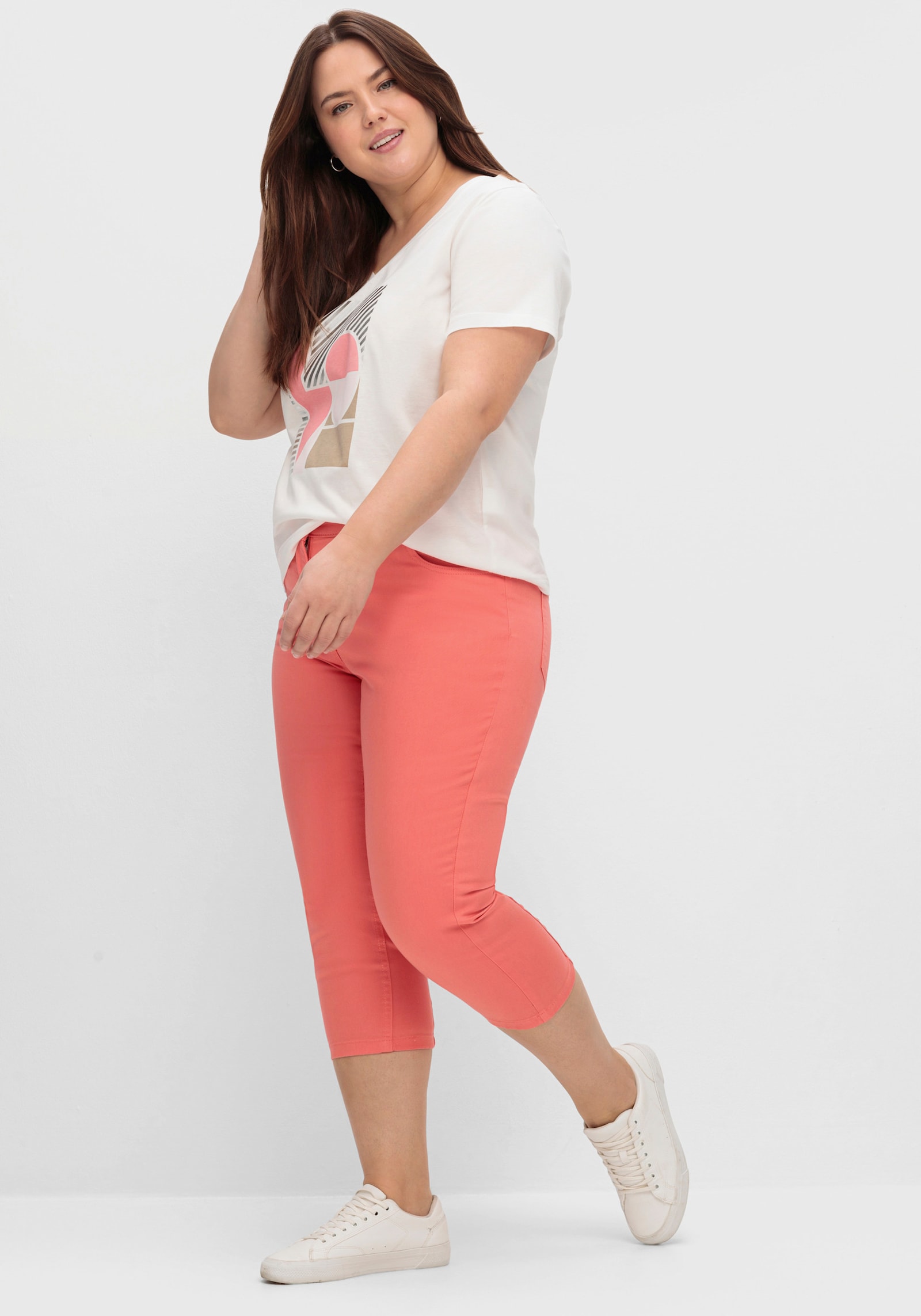 3/4-Jeans mit Zier-Schnürungen - koralle