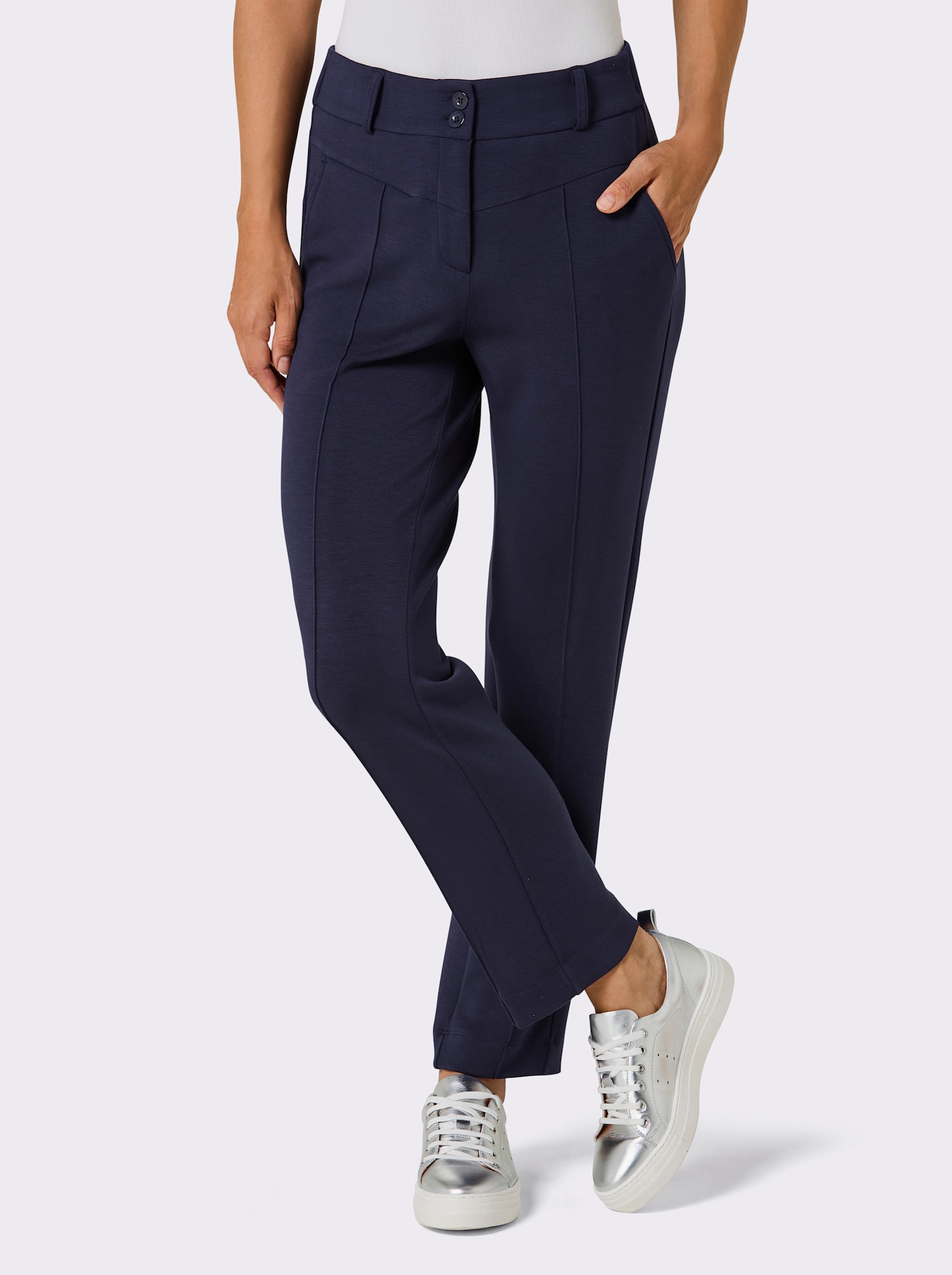 CREATION L PREMIUM Jerseyhose mit Biesen - marine