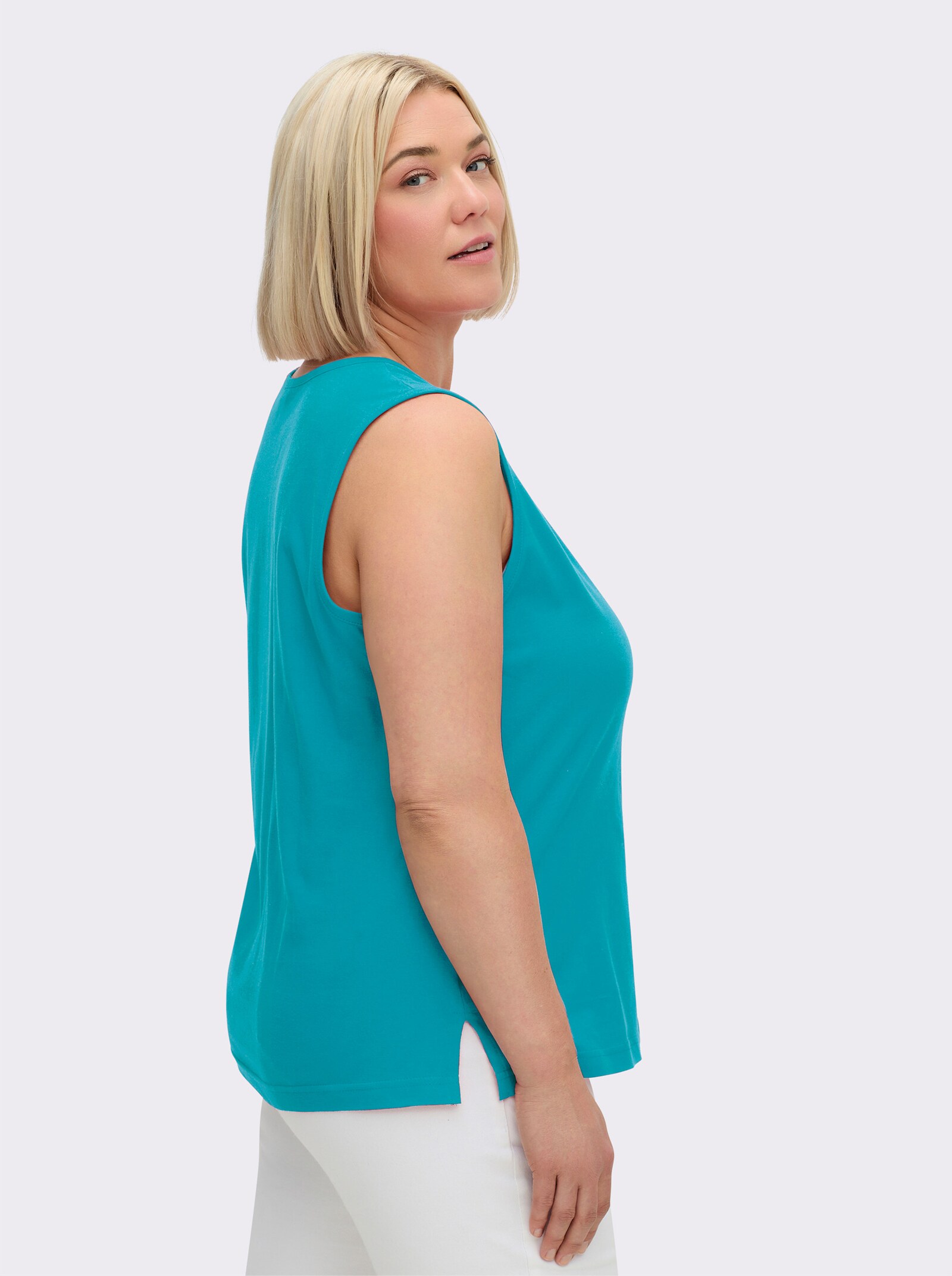 Shirttop mit Seitenschlitzen - türkis