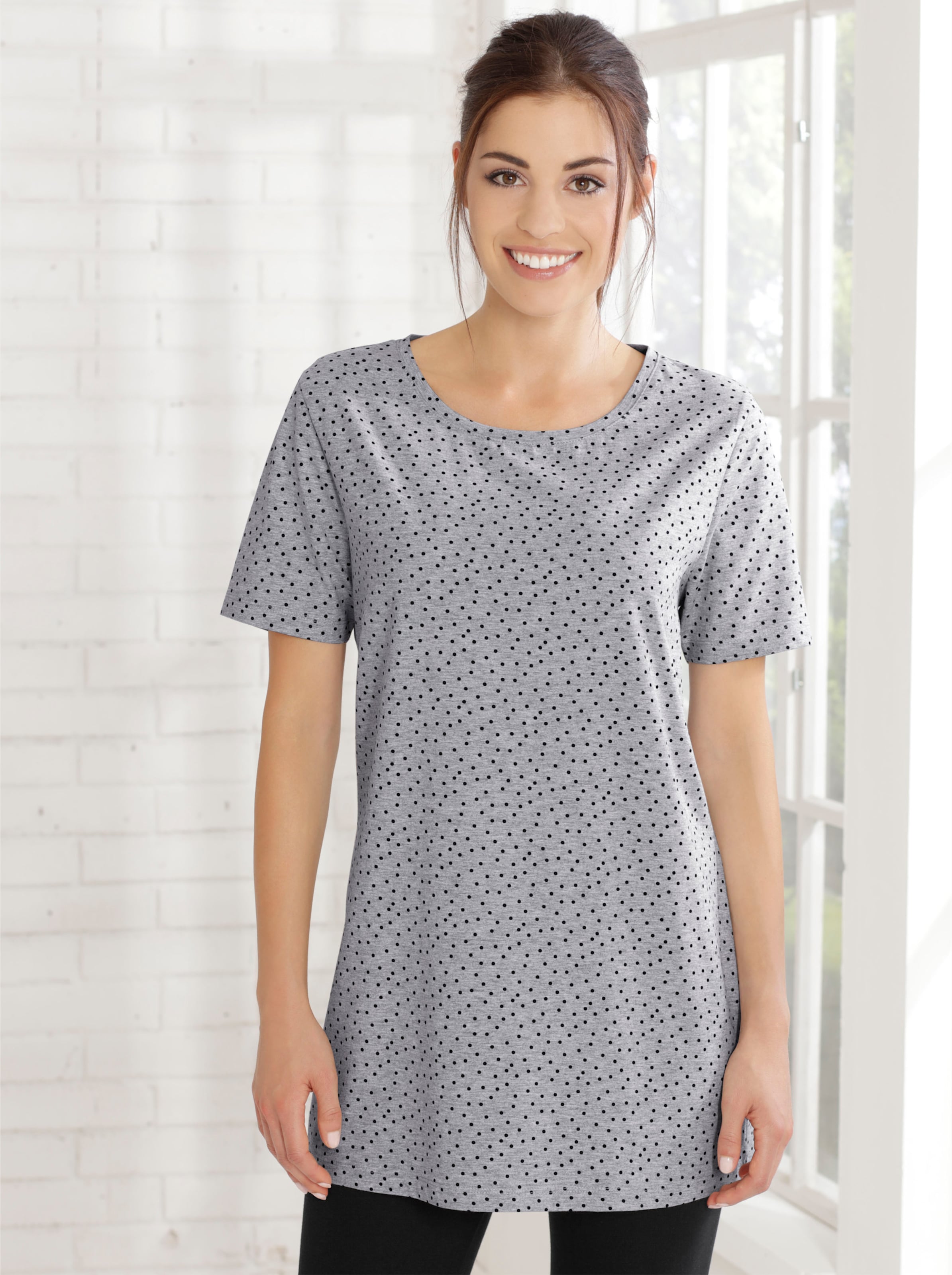 Witt Damen Longshirt, grau-schwarz-bedruckt