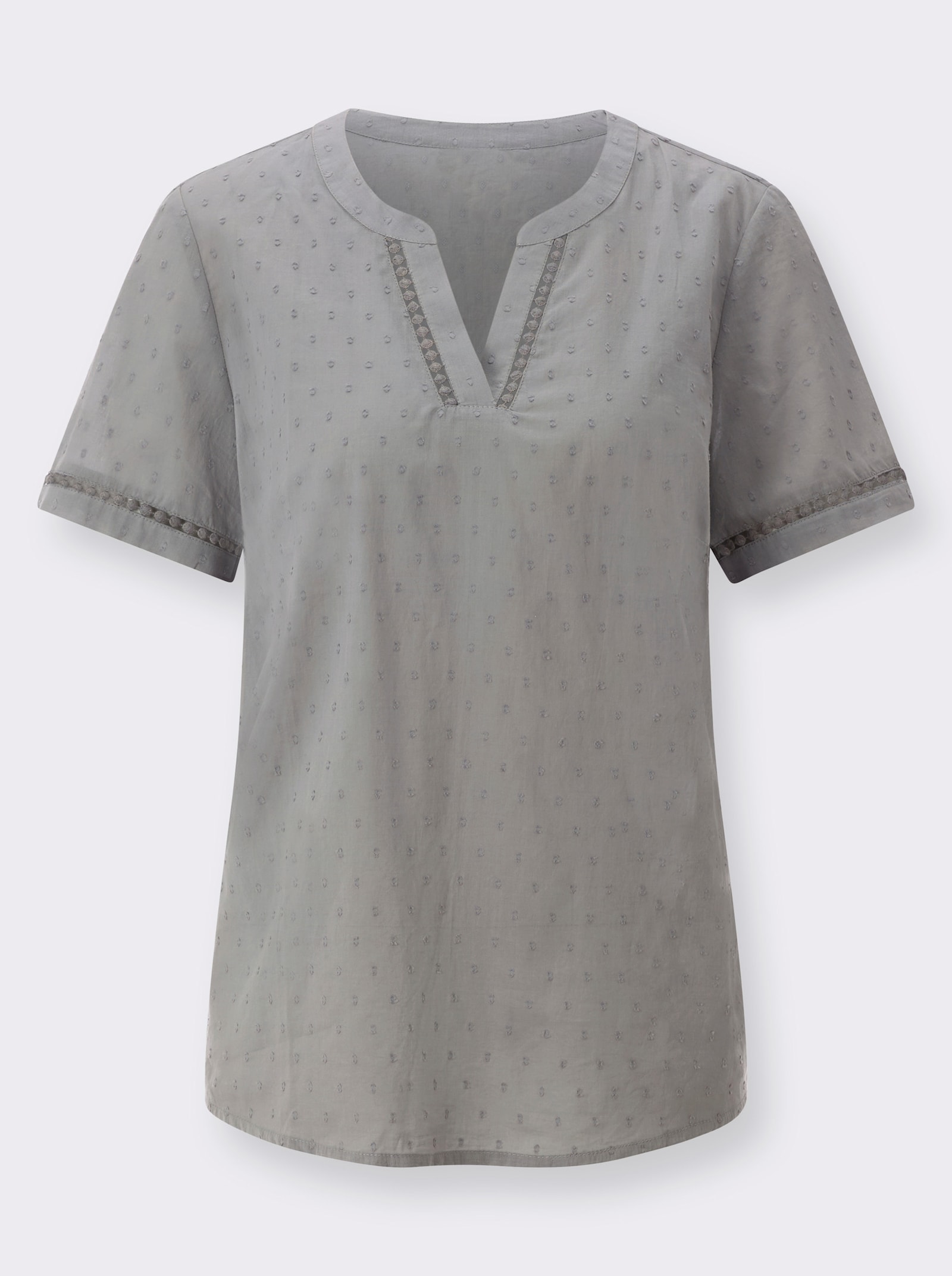 Schlupfbluse mit Pünktchenspitze - grau