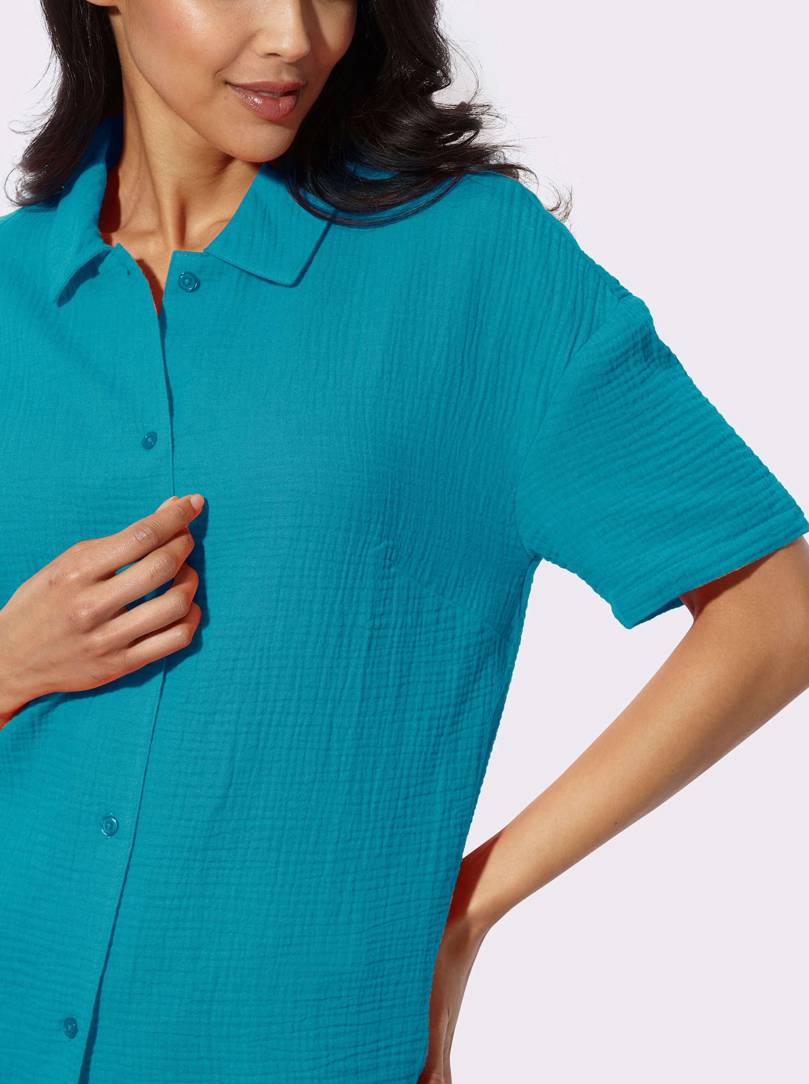 Strandblouse van mousseline - turquoise