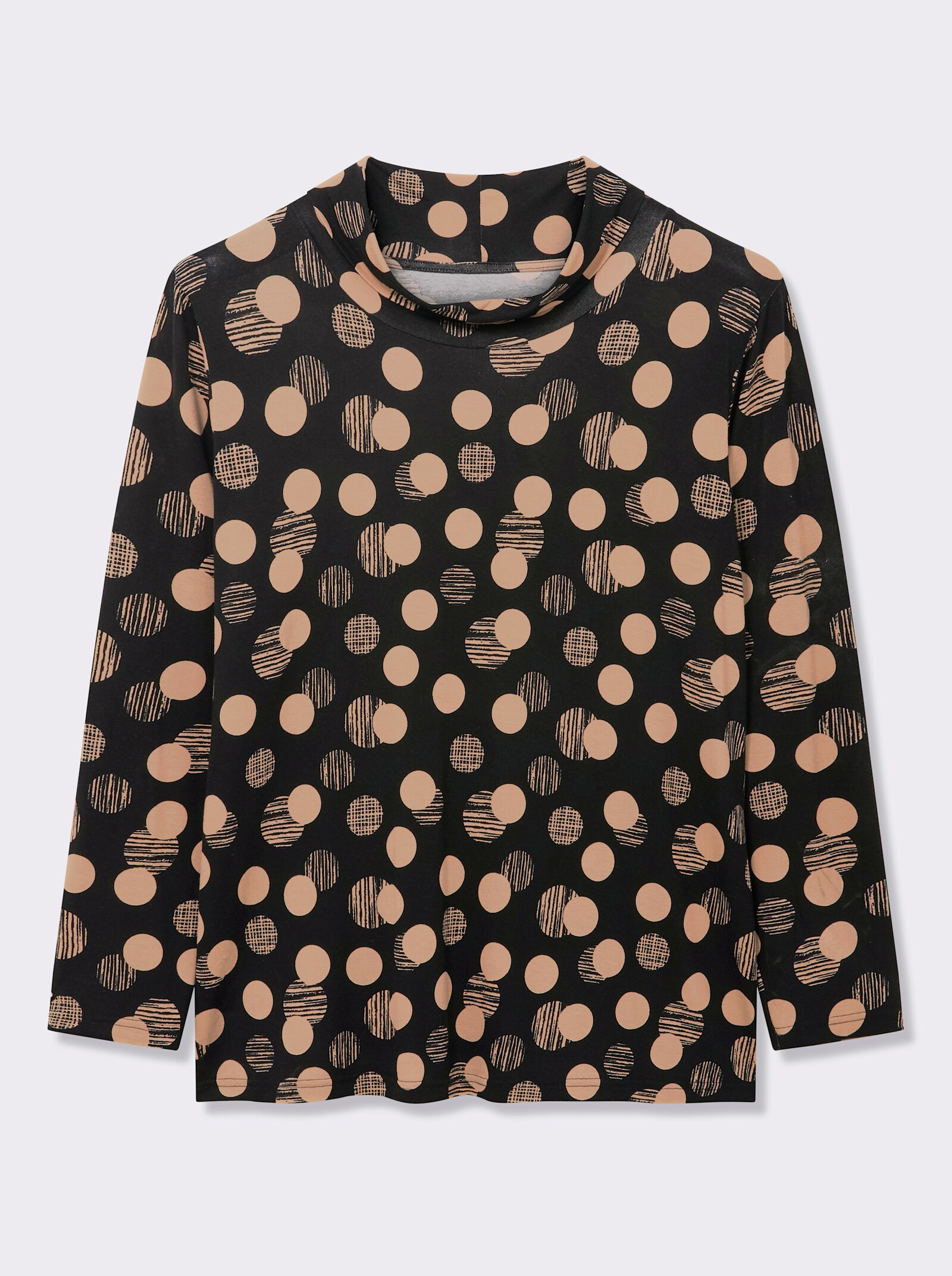 Rollkragenshirt mit Punkte-Druckdessin - schwarz-caramel-bedruckt