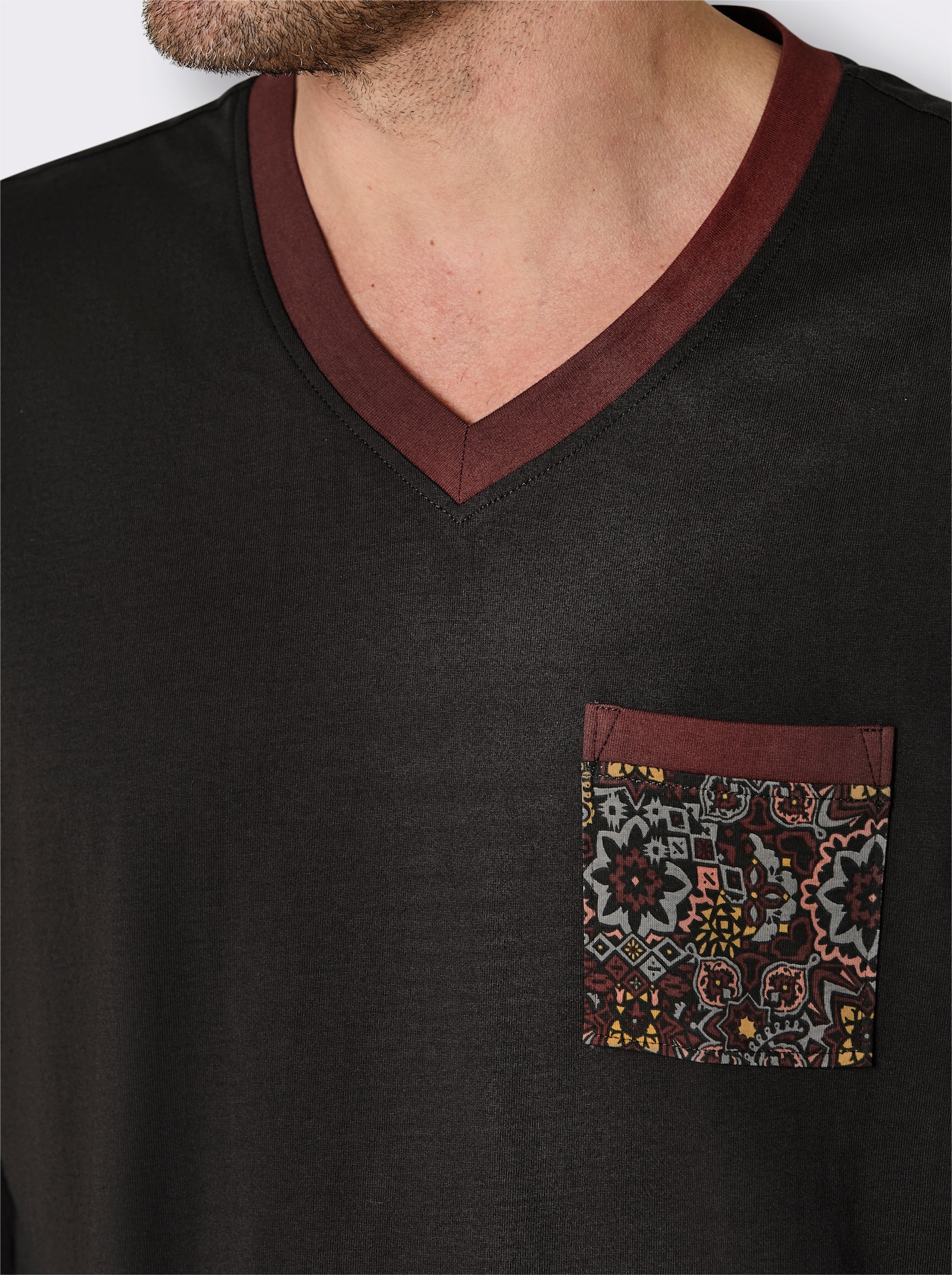 wäschepur men Schlafanzug aus Bio-Baumwolle - graphit-rotbraun-bedruckt