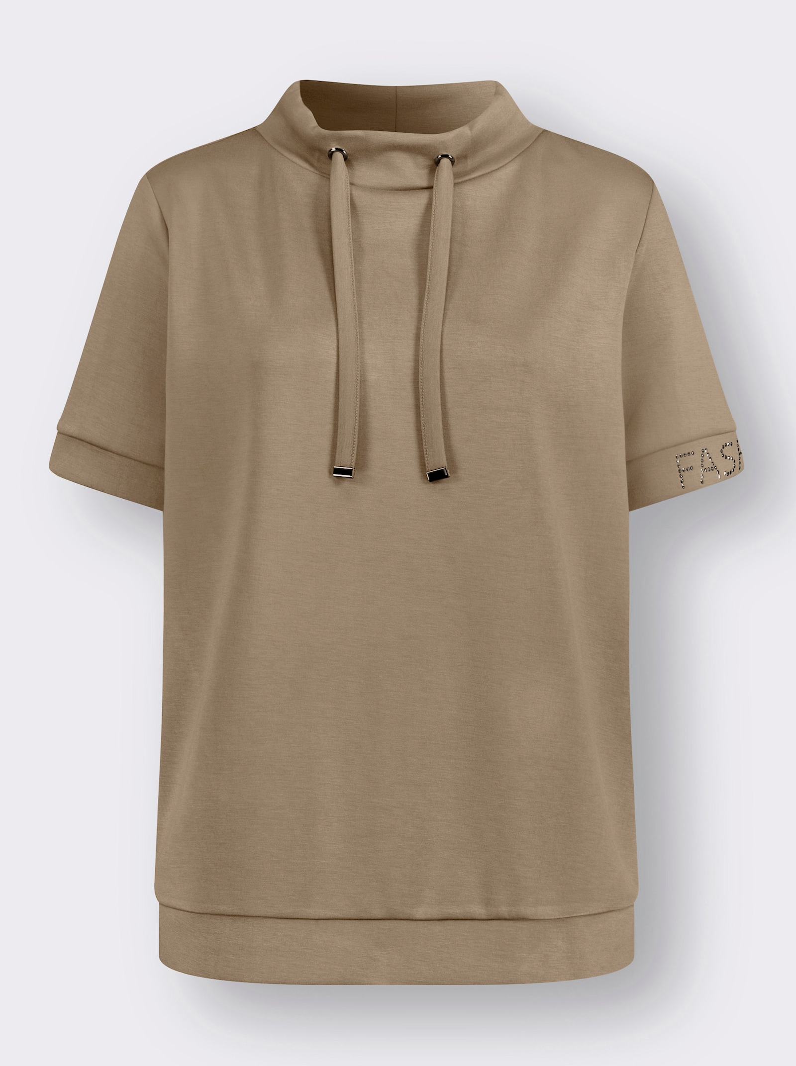 Stehkragenshirt in weichem Material - schlamm