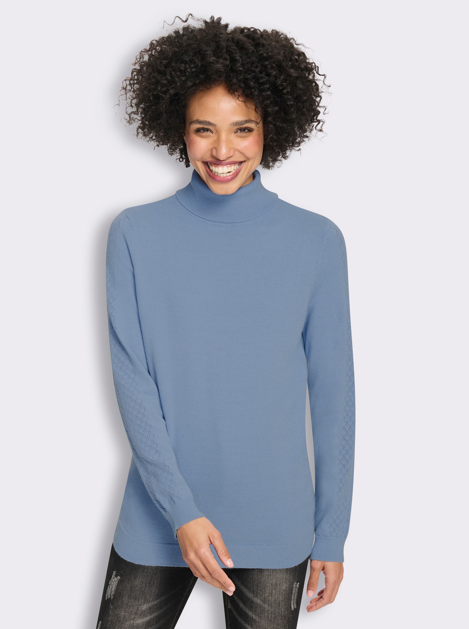 heine Rollkragenpullover mit Ajour-Partien - bleu