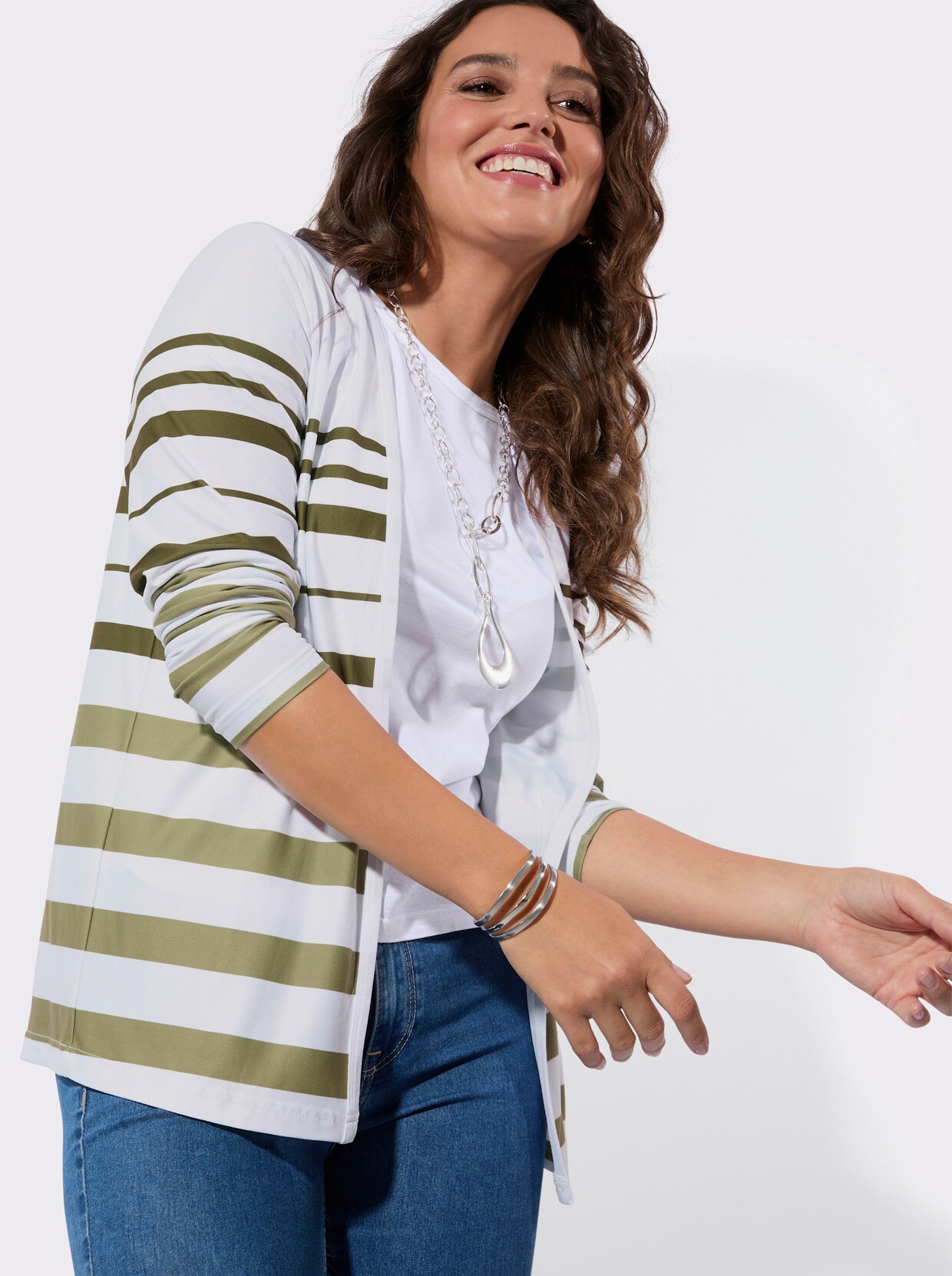 Shirtjacke - schilf-weiß-geringelt