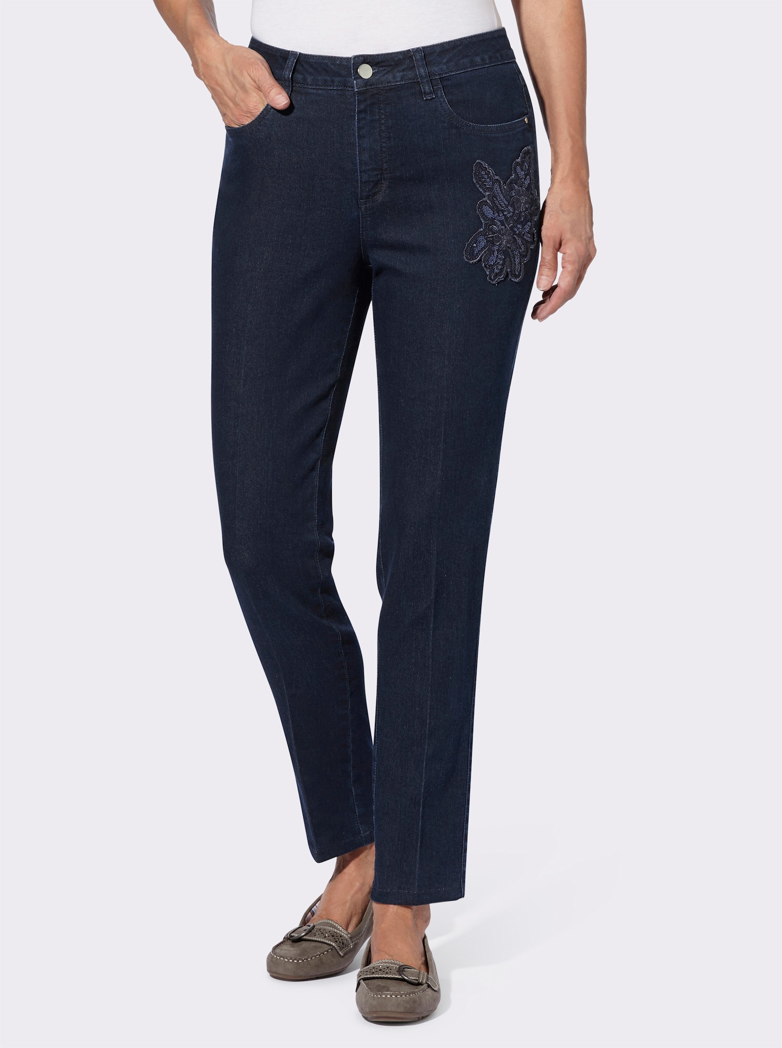 Jeans met borduursel - dark-blue