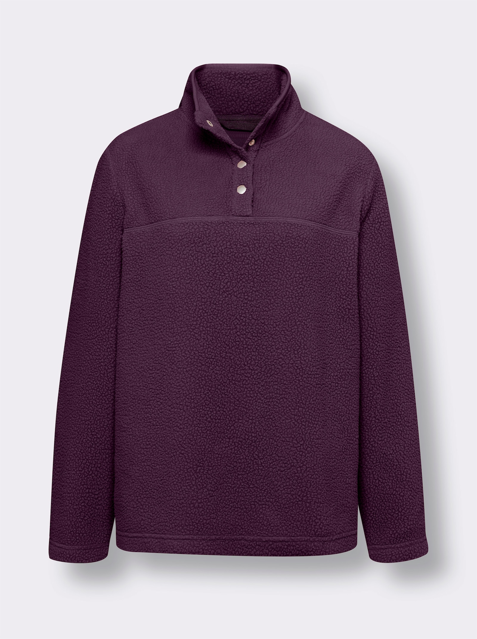 Fleecetröja med ståkrage och tryckknappslå - druva