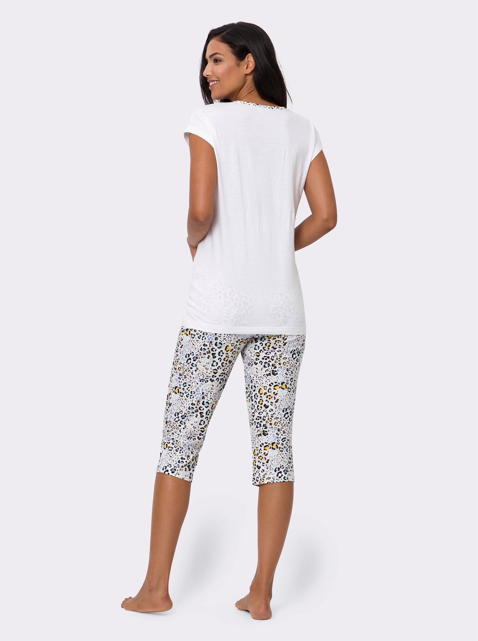 Capri-pyjama met borstzak - wit geprint