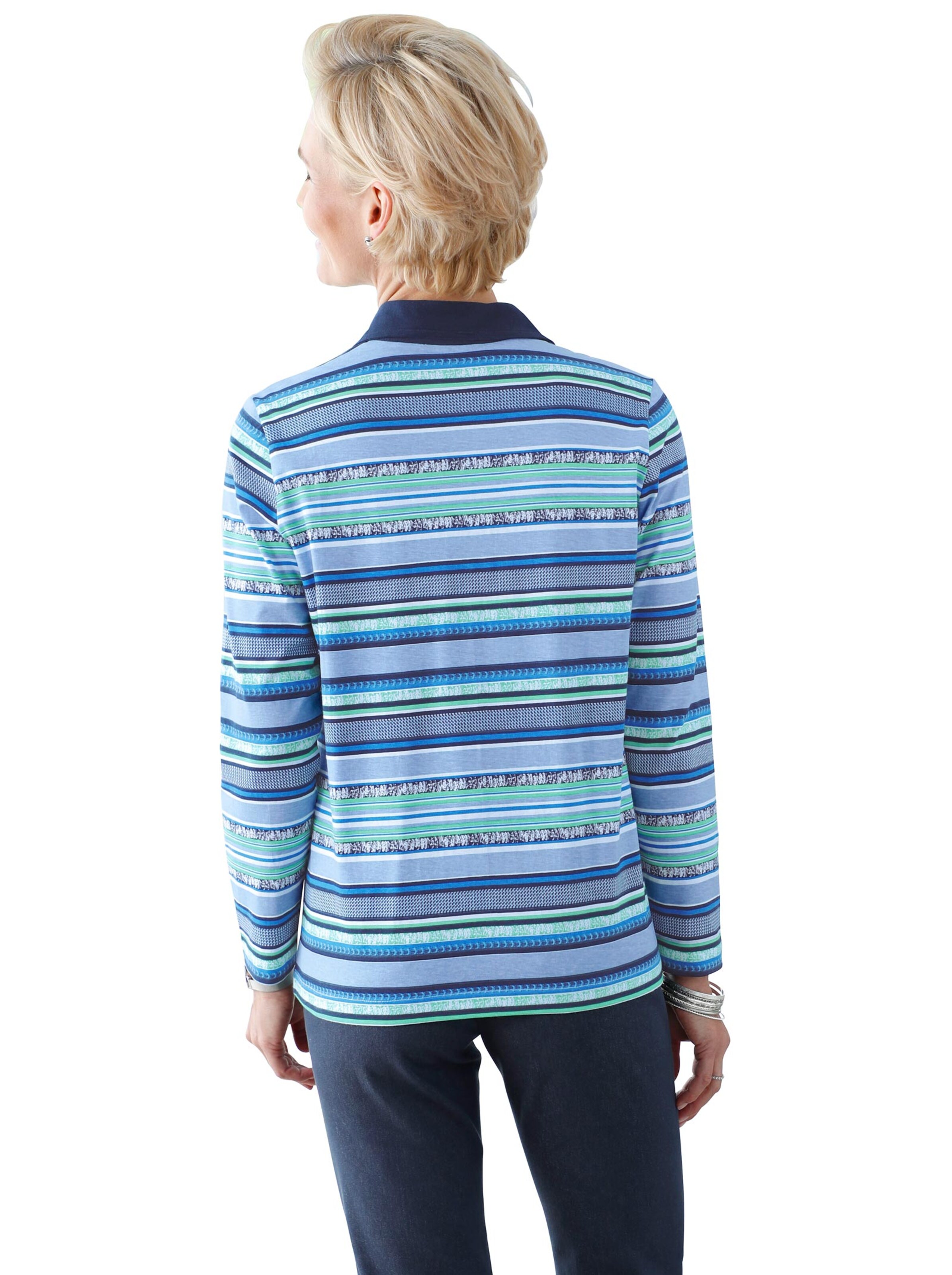 Poloshirt - blau-grün-geringelt