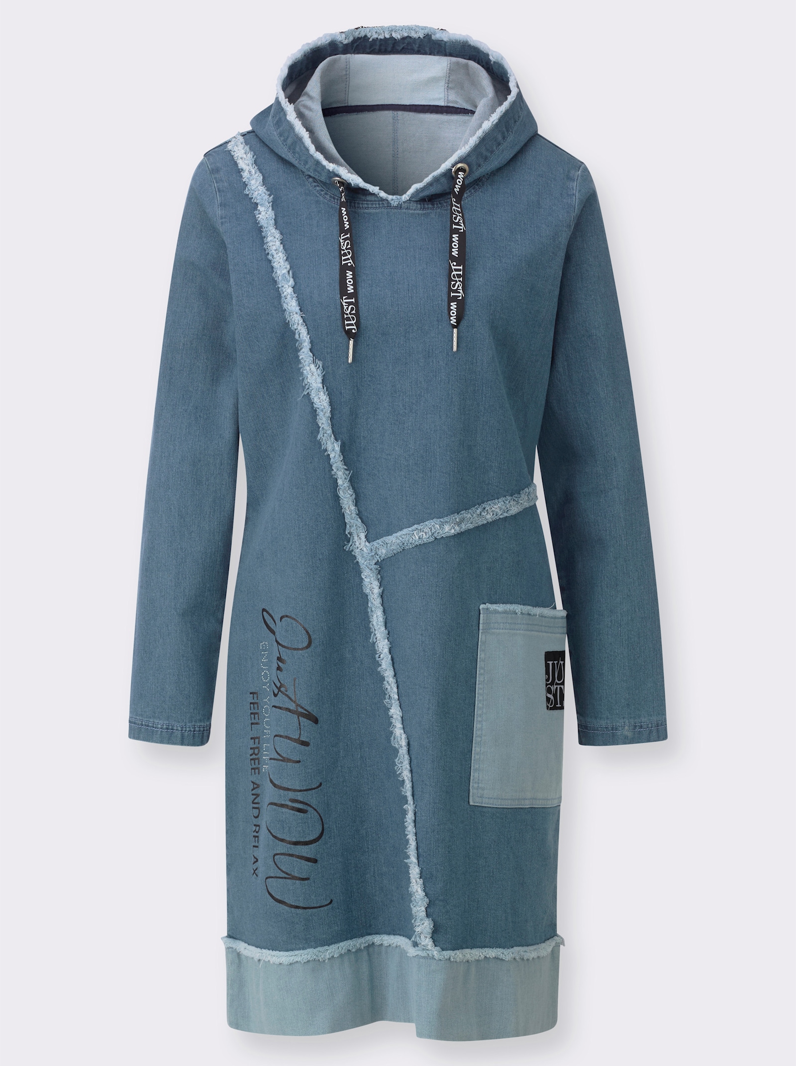 Jeansjurk met franjes - blue-bleached