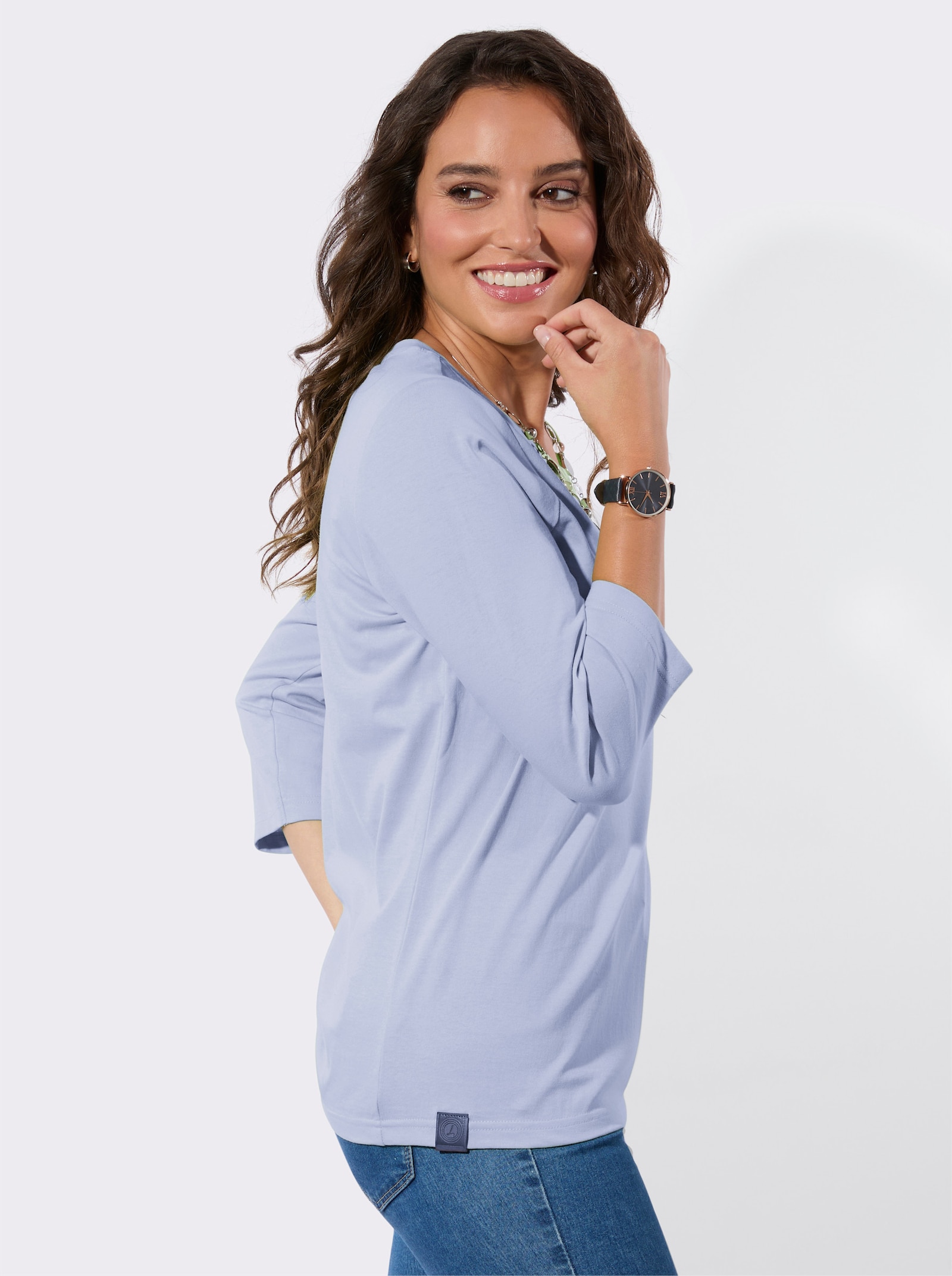 3/4-Arm-Shirt aus reiner Baumwolle - hellblau