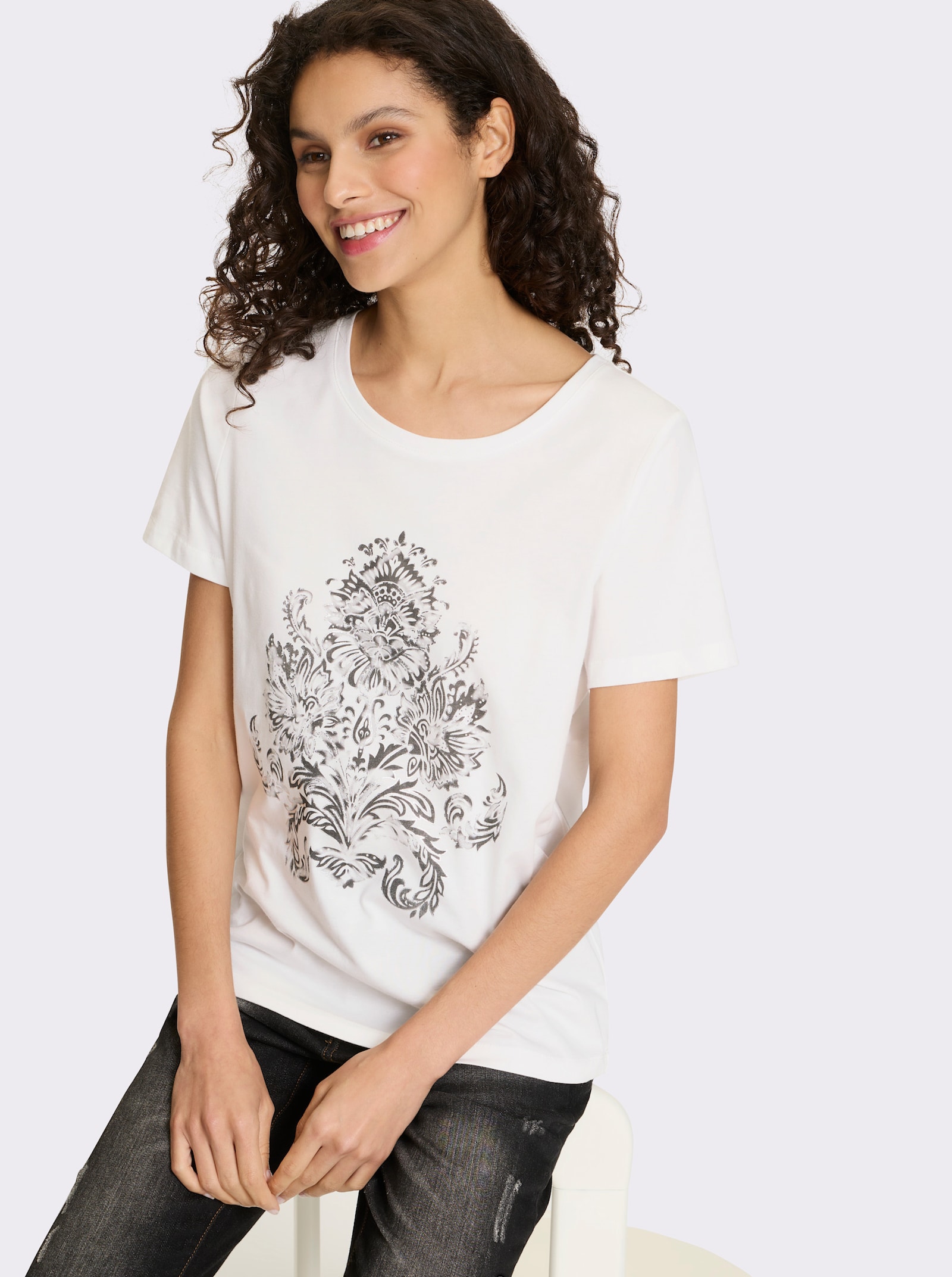 T-shirt avec imprimé feuille - écru