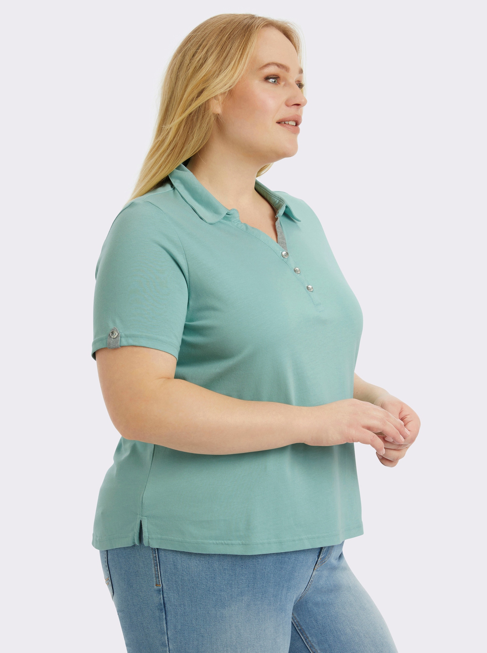 Poloshirt mit Zierriegel - aqua