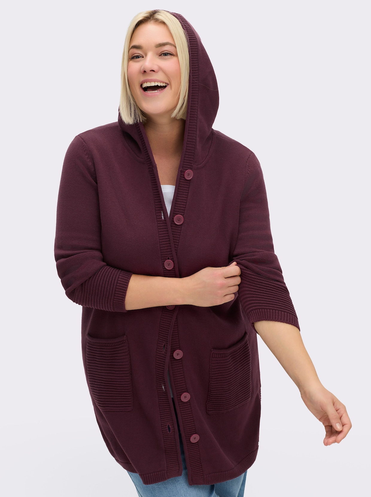sheego veste en tricot - lie-de-vin