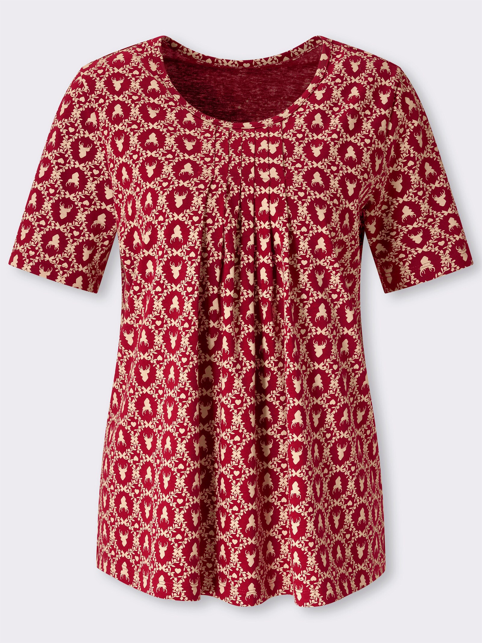 Kurzarmshirt mit Trachten-Print - kirsche-puder-bedruckt