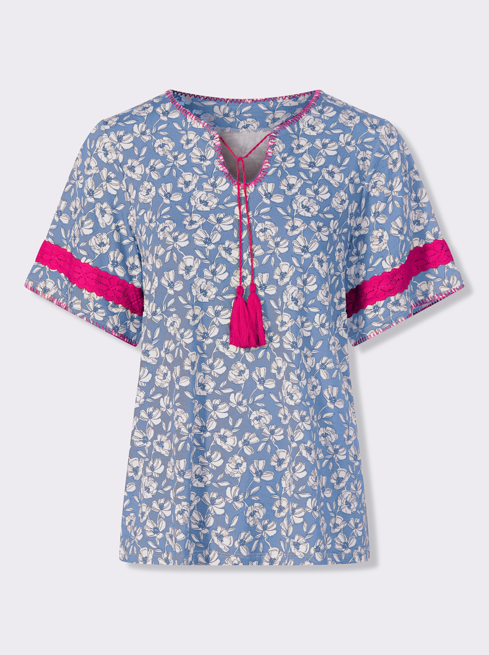 heine Tunique avec détails en dentelle - bleu ciel-écru imprimé