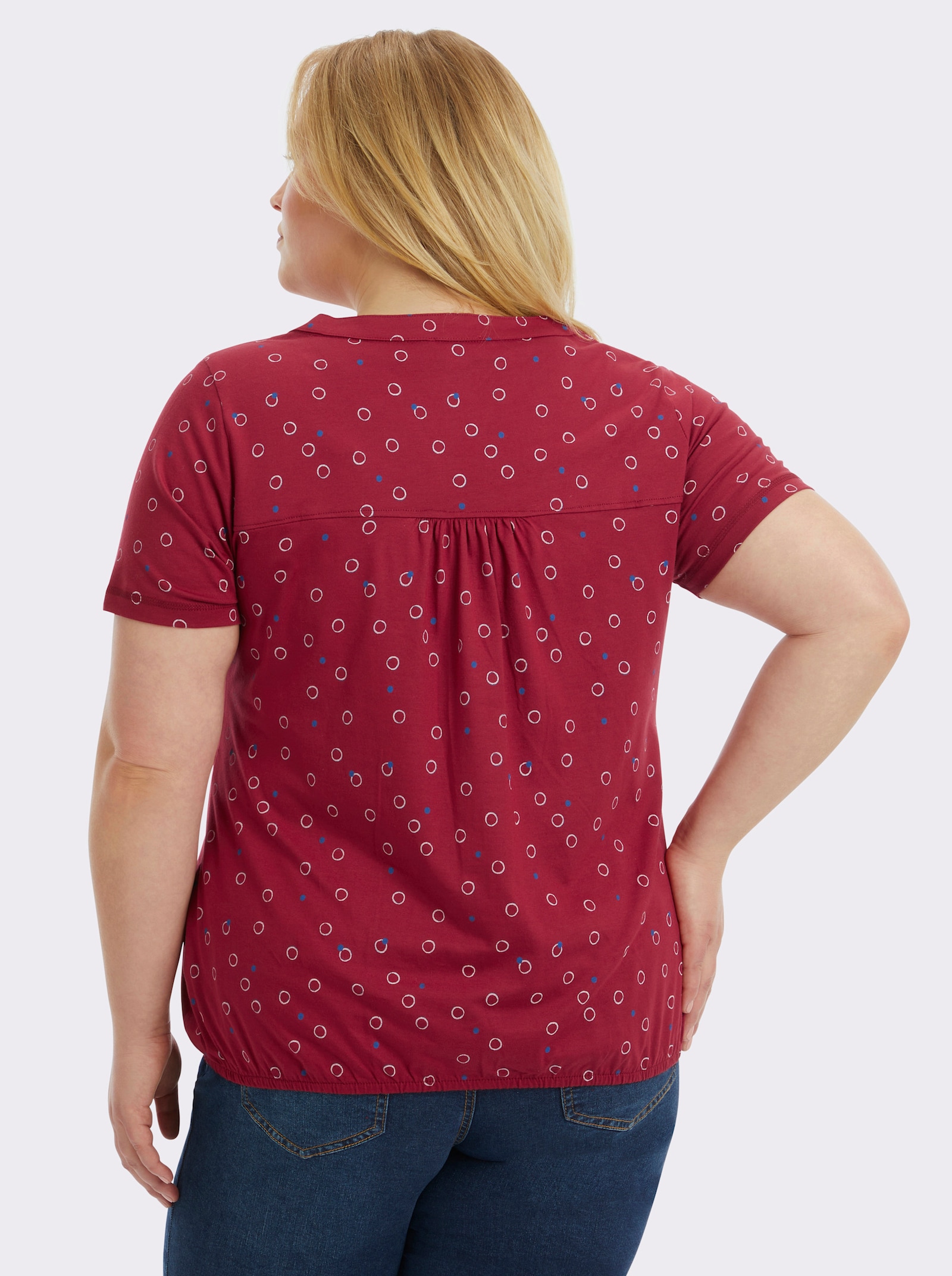 Print-Shirt mit elastischem Saum - kirsche-weiß-bedruckt