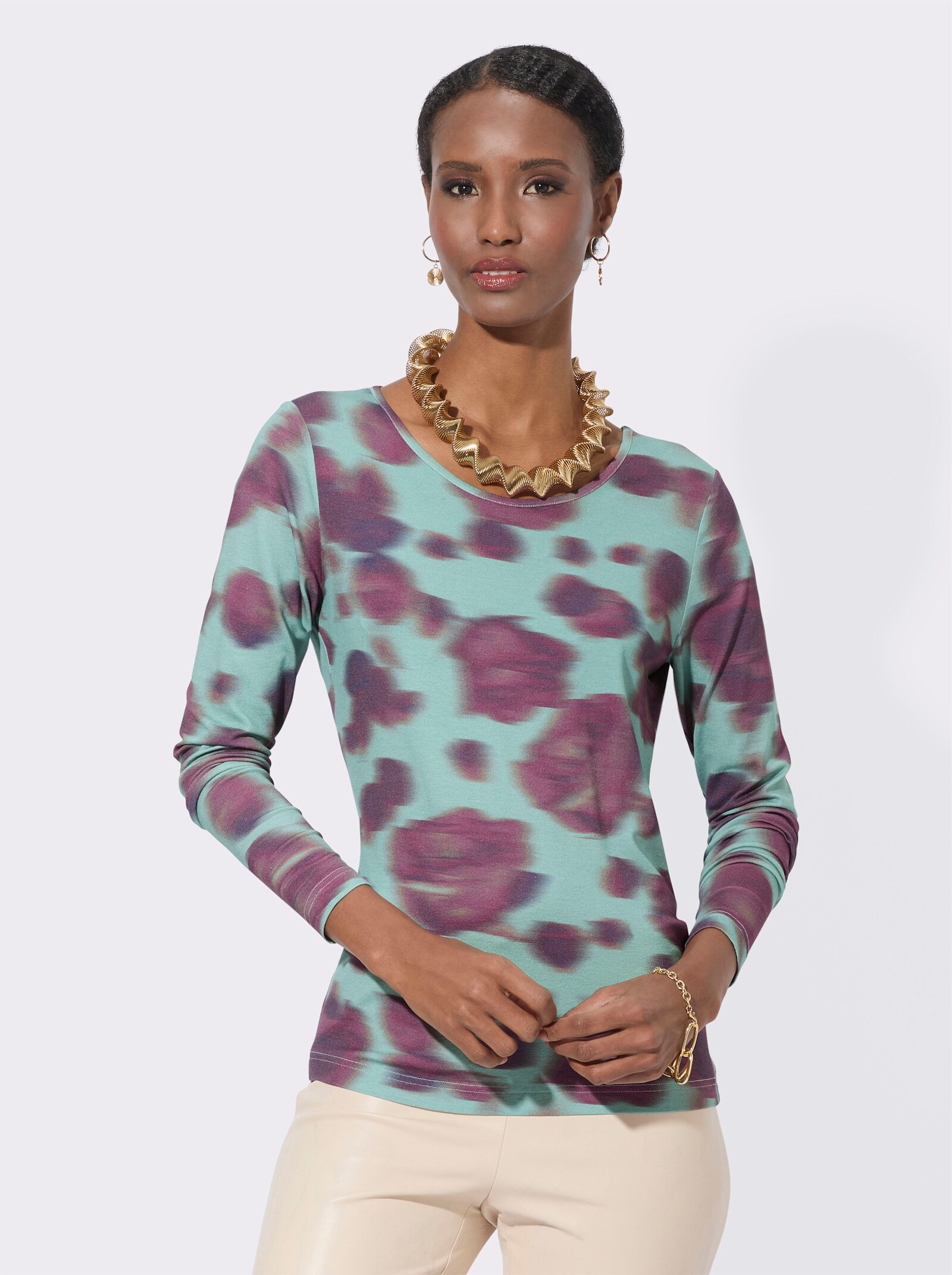 T-shirt à manches longues avec imprimé floral - menthe-violet imprimé