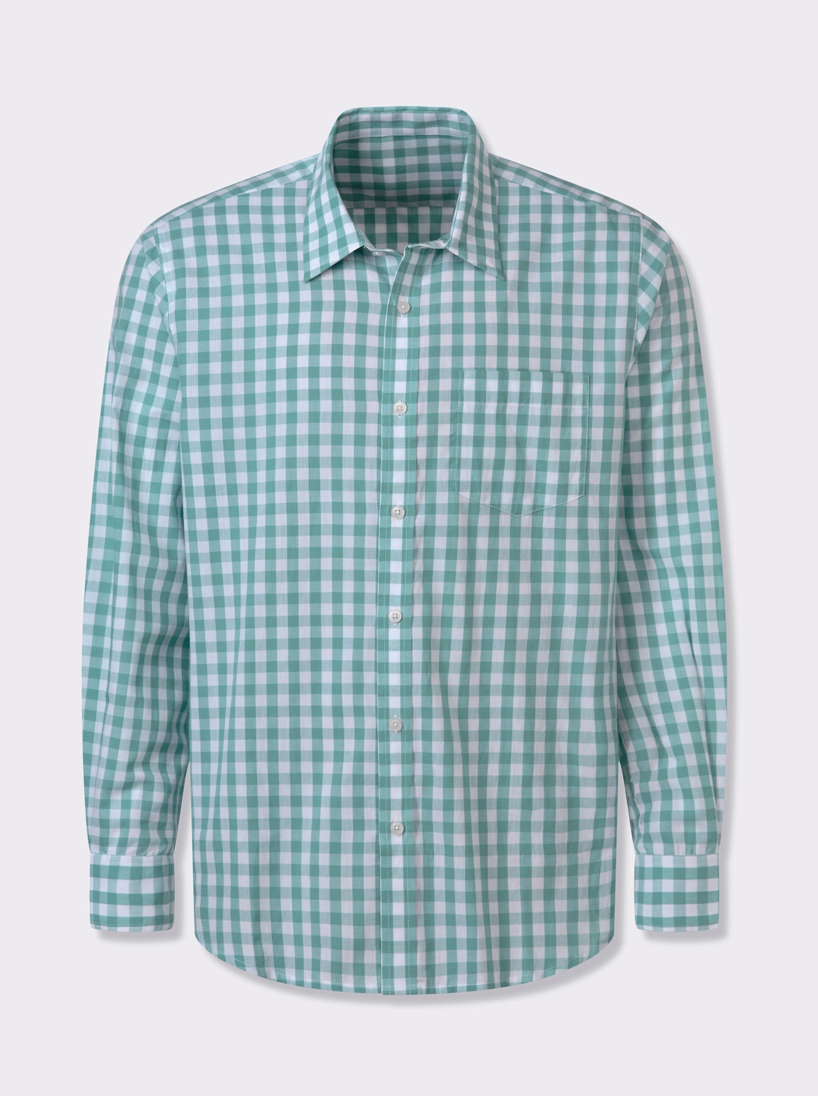 Catamaran Langarmhemd aus Popeline, garngefärbt - salbei-weiß-kariert